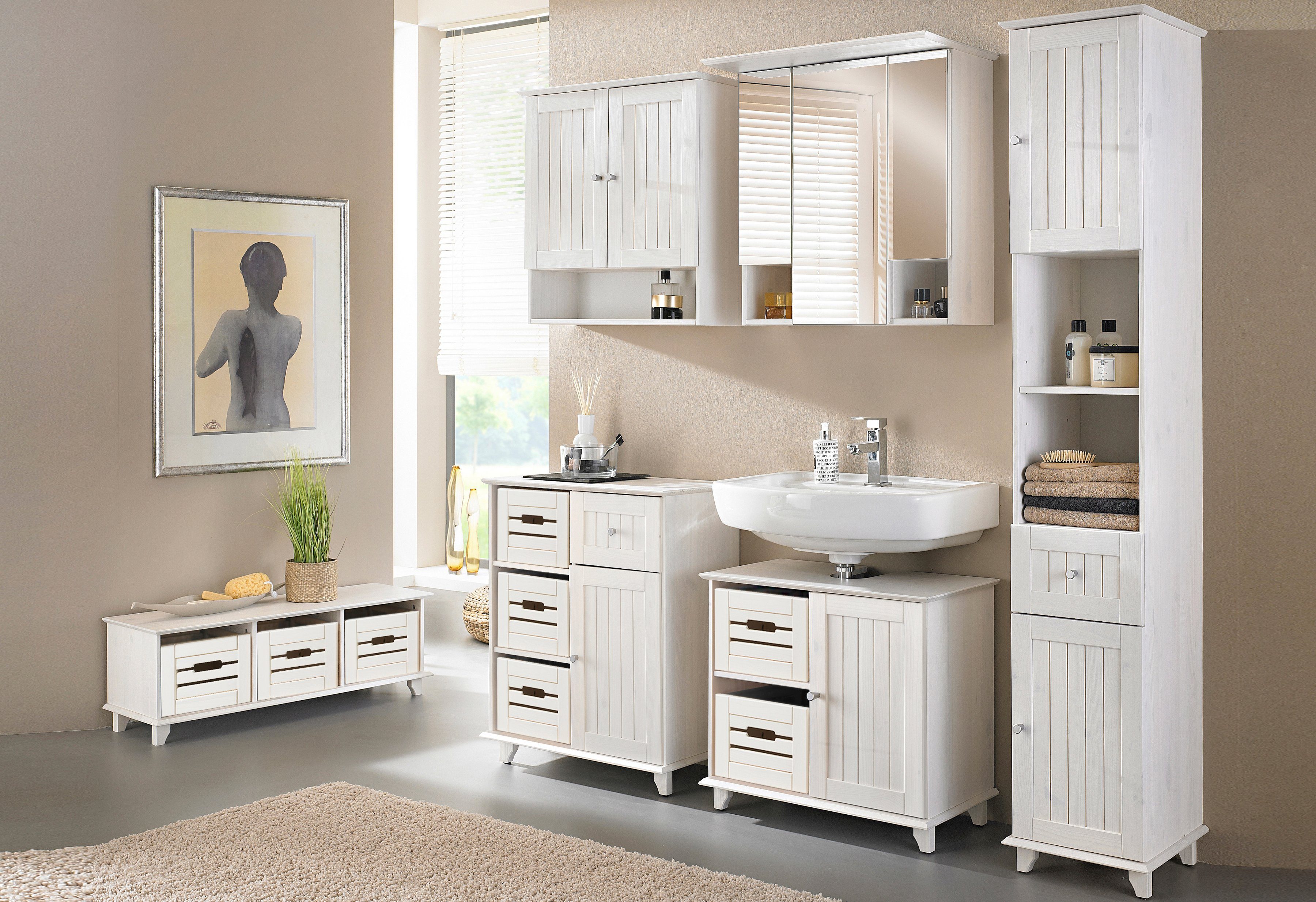 welltime Waschbeckenunterschrank "Venezia Landhaus" Badmöbel, aus massiver günstig online kaufen