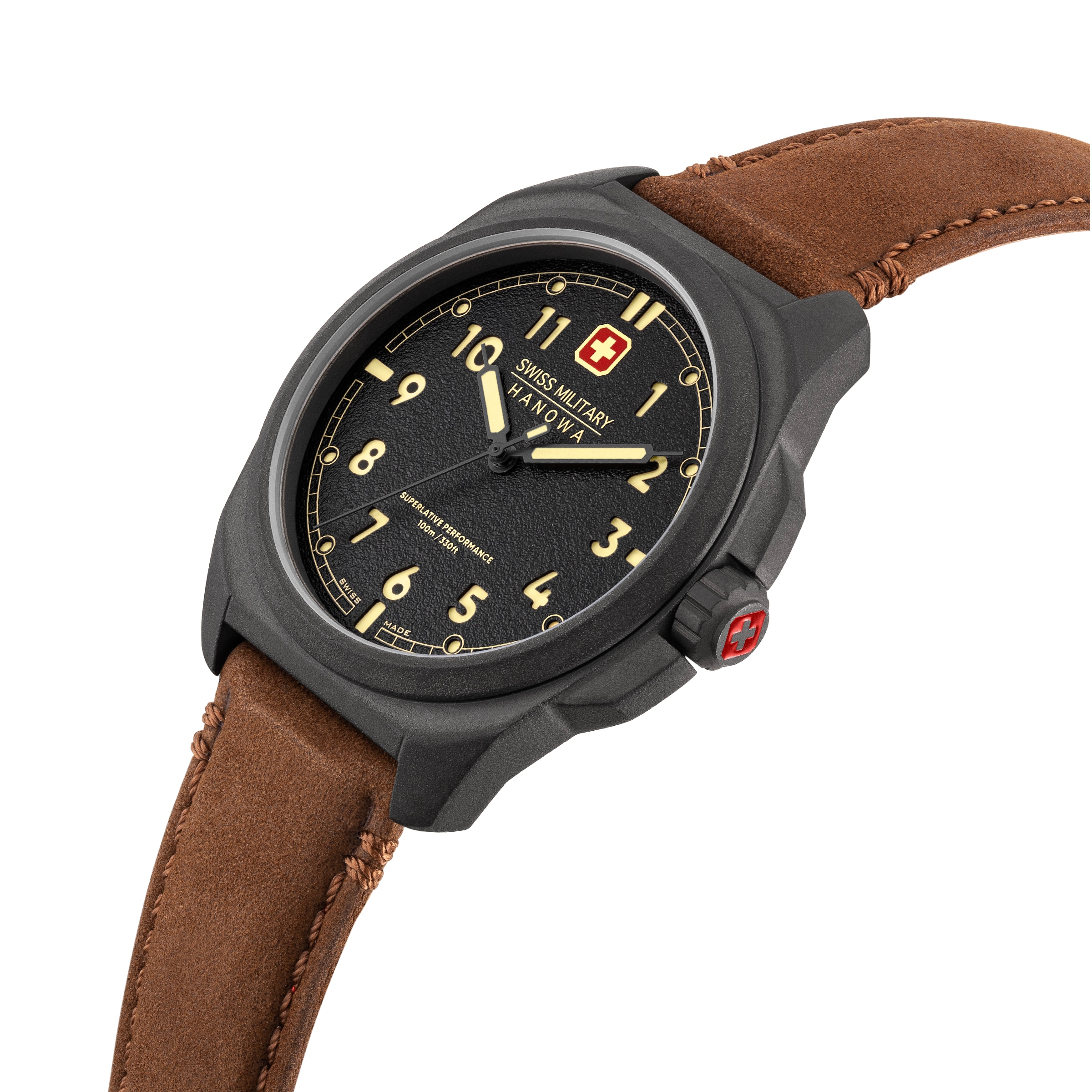 Swiss Military Hanowa Quarzuhr »Fieldmaster« Armbanduhr, Herrenuhr, Swiss Made, Lederarmband, analog