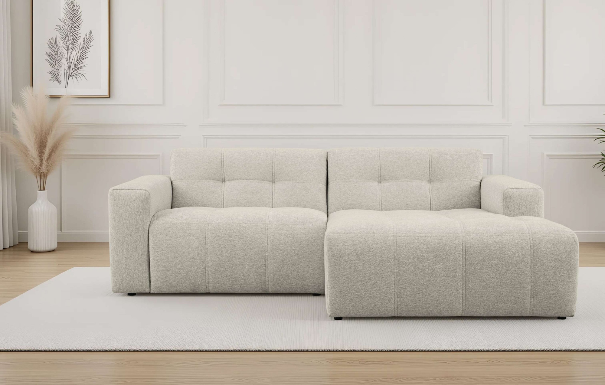 OTTO home Ecksofa "Tapley" Breite 221 cm,Boucle, Struktur fein, mit Knopfsteppung, bodentief