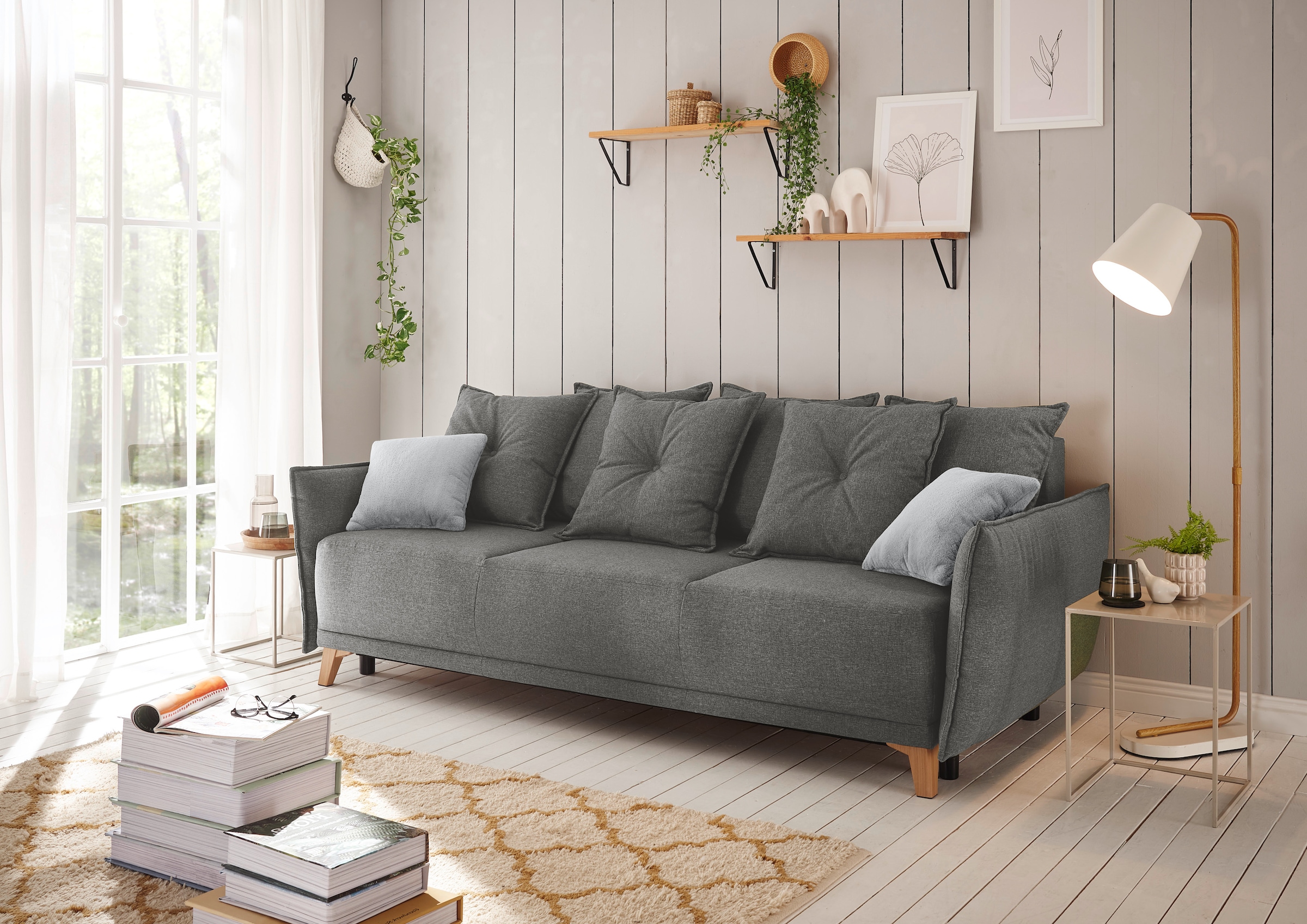 ED EXCITING DESIGN Schlafsofa "Pamplona", mit Bettfunktion, Bettkasten, Rücken- und Zierkissen, frei im Raum