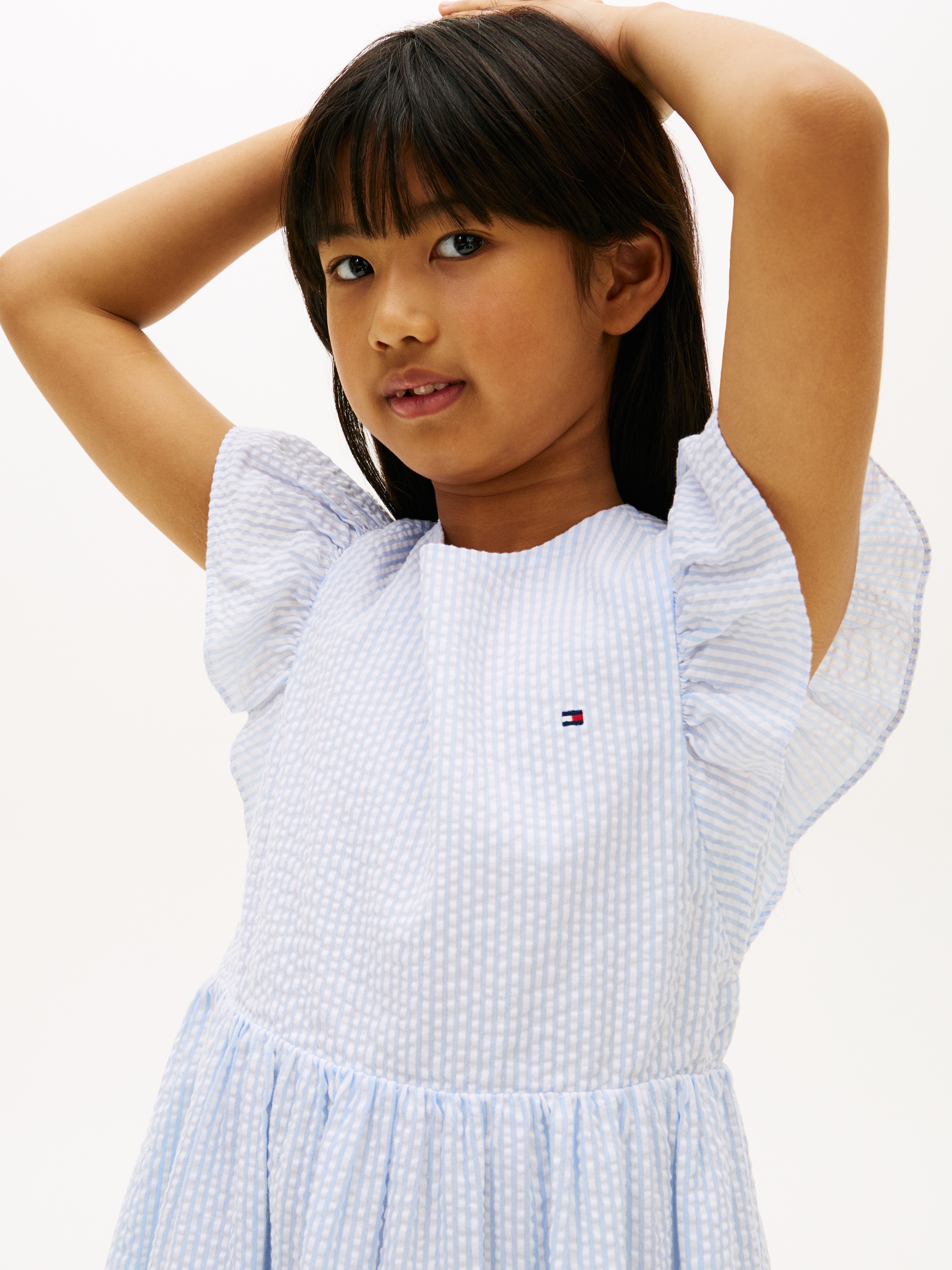 Tommy Hilfiger Sommerkleid »SEERSUCKER DRESS SHORT SLEEVE« Kinder bis 16 Jahre, Rüschenärmel