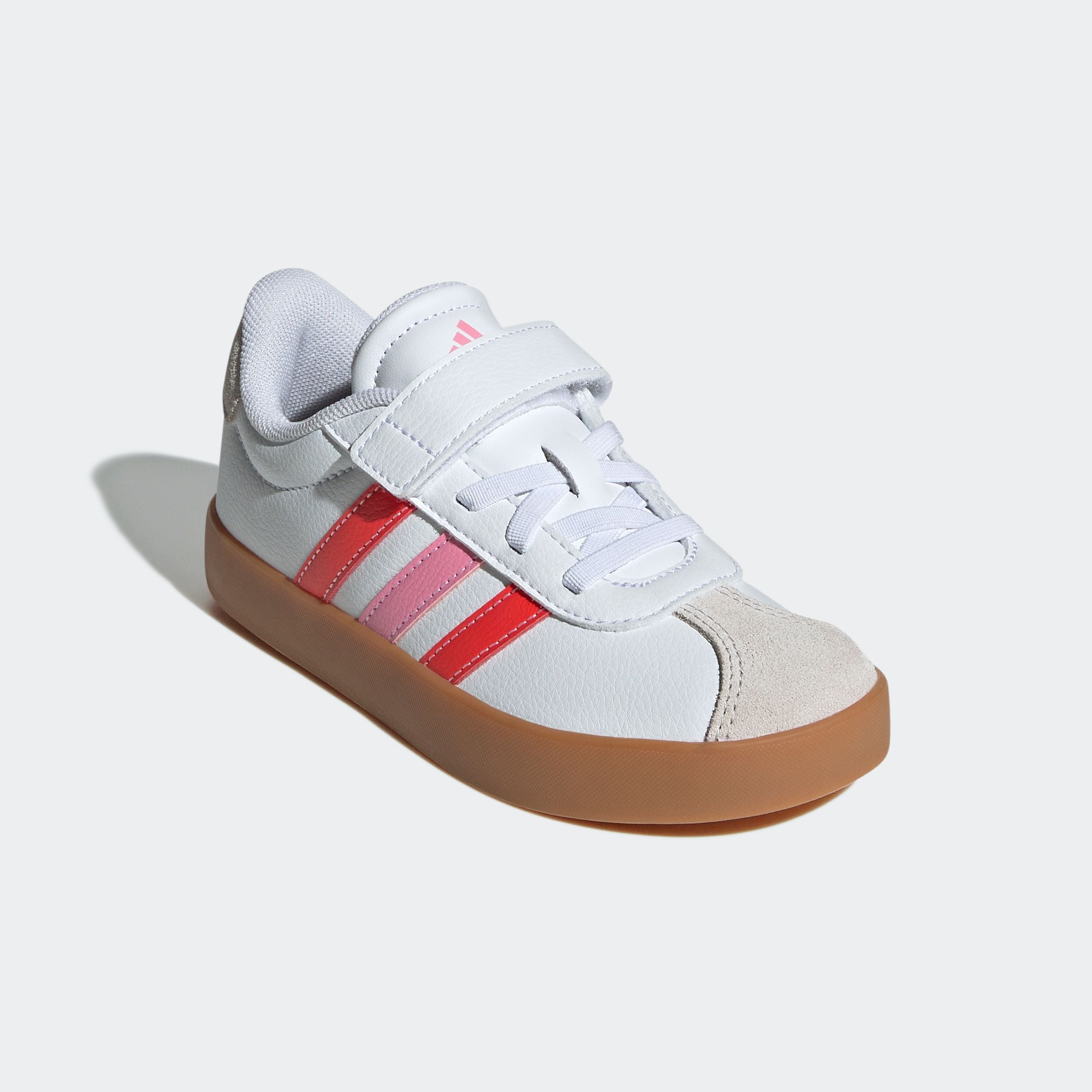 Mädchen Sneaker "VL COURT 3.0 KIDS", ADIDAS SPORTSWEAR, Gr. 35cloud weiß, bright rot, bliss pink, Leder, Synthetik, Schuhe, inspiriert vom Design des