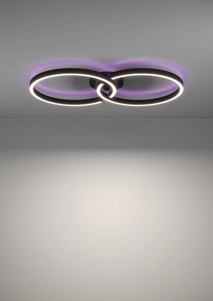 EGLO Deckenleuchte »AMANDOLO«, 1 flammig, Leuchtmittel LED-Modul | LED fest integriert, dimmbare Deckenlampe, Fernbedienung, Metall in Schwarz, RGB Backlight