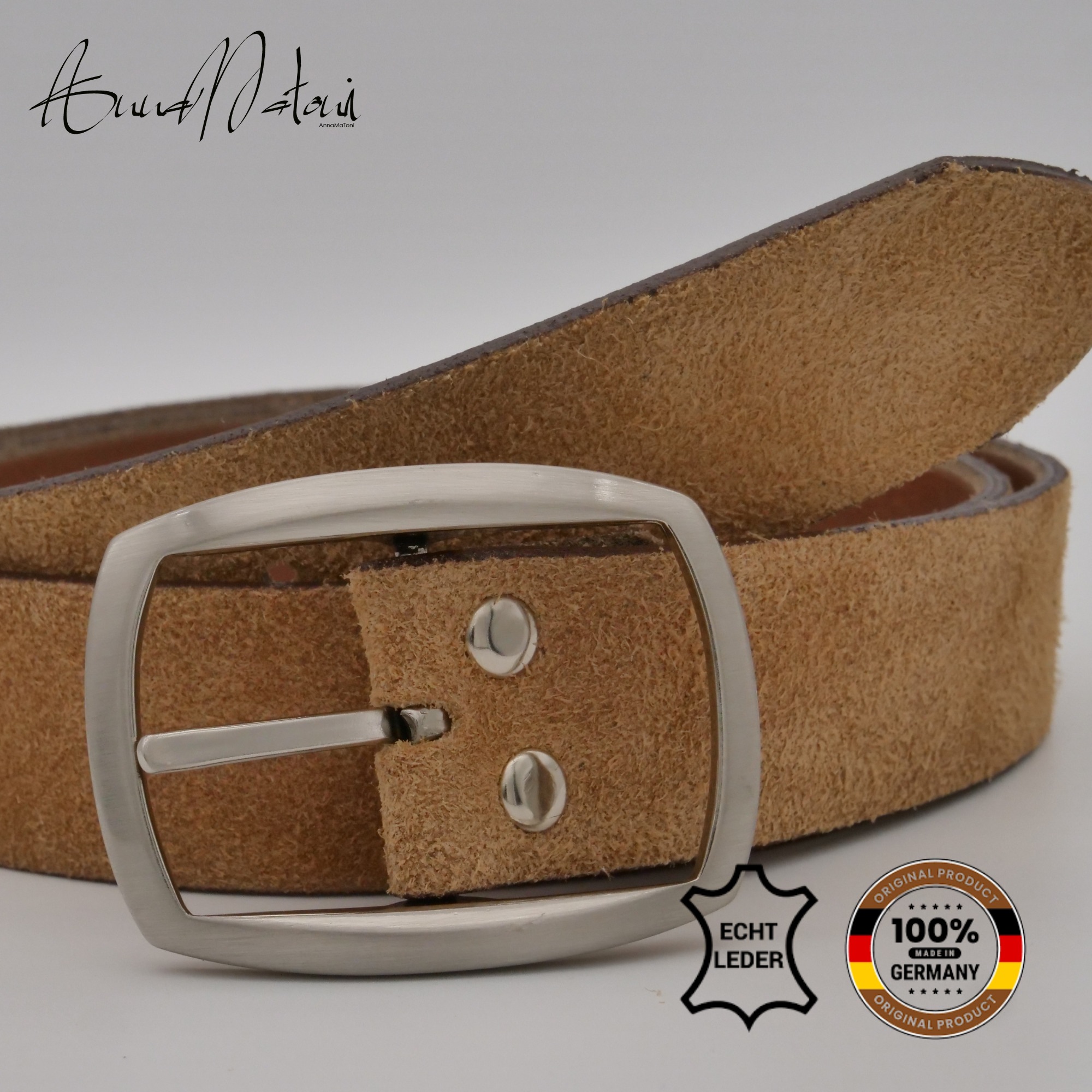 Ledergürtel ANNAMATONI "AnnaMatoni Damen Ledergürtel in hochwertigem Velour Leder 3cm", Damen, Gr. TW80 - 95cm Gesamtlänge, cognac 640, 100% Leder, Gürtel Ledergürtel 3