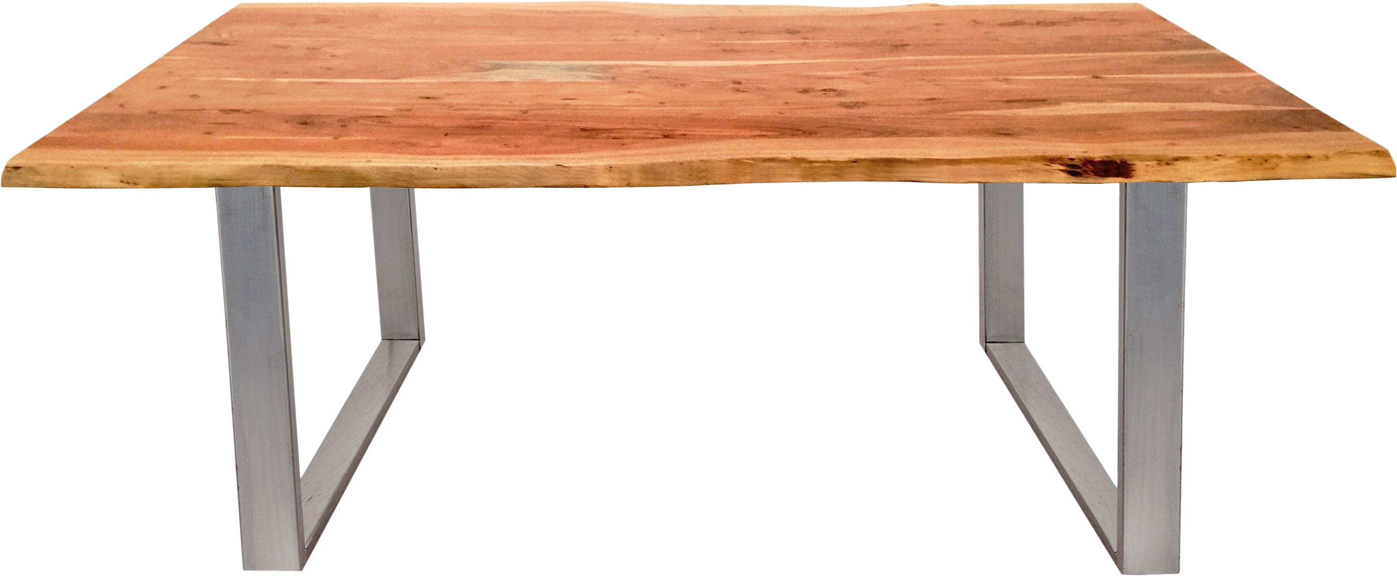 SIT Esstisch "Xàtiva aus Akazienholz Massivholz mit Baumkante & Stahlgestell" Naturbelassene Baumkante trifft auf modernes U-Stahlgestell