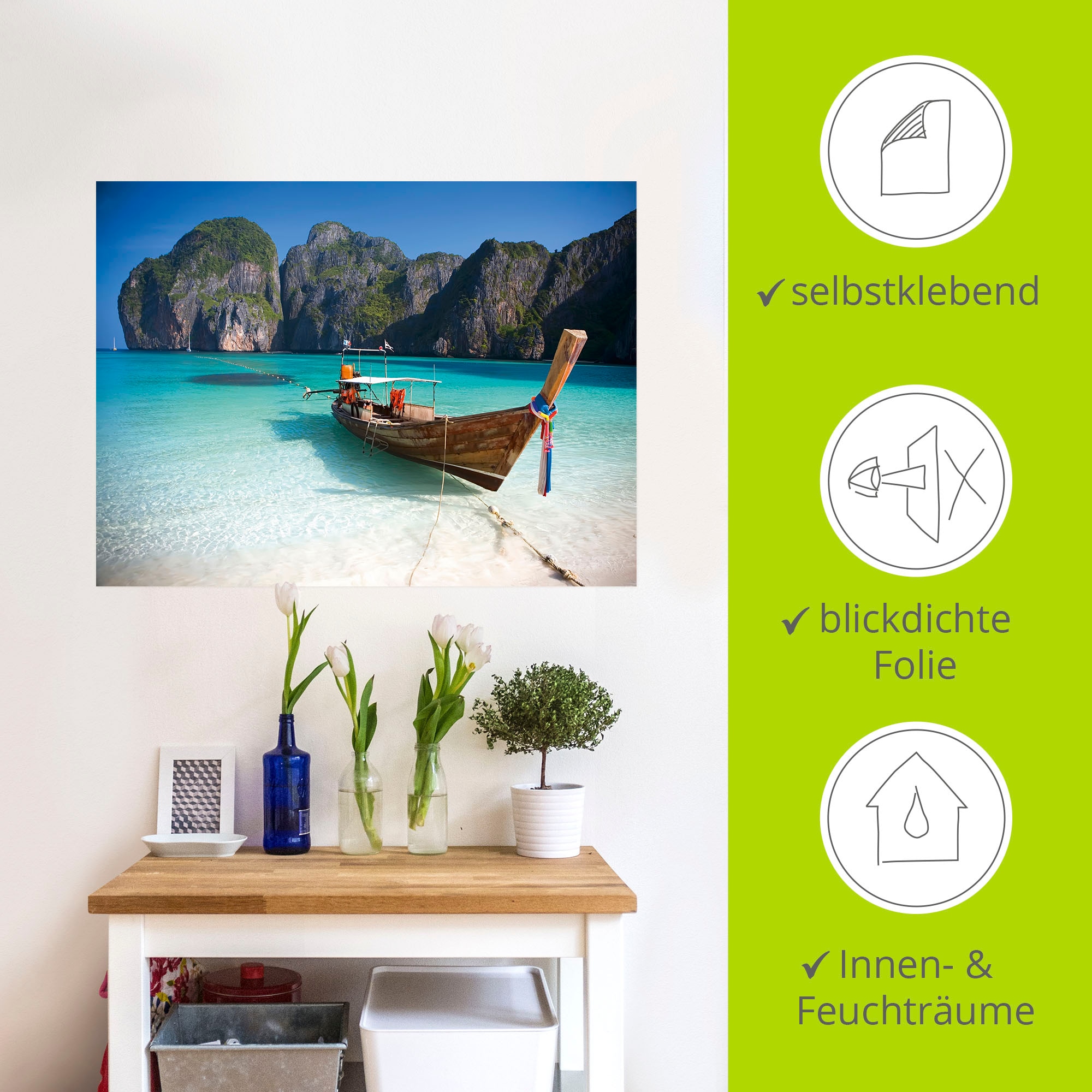 Artland Wandbild »Maya Bay, Koh Phi Phi Leh, Thailand«, Boote & Schiffe, (1 St.), als Leinwandbild, Poster, Wandaufkleber in verschied. Größen