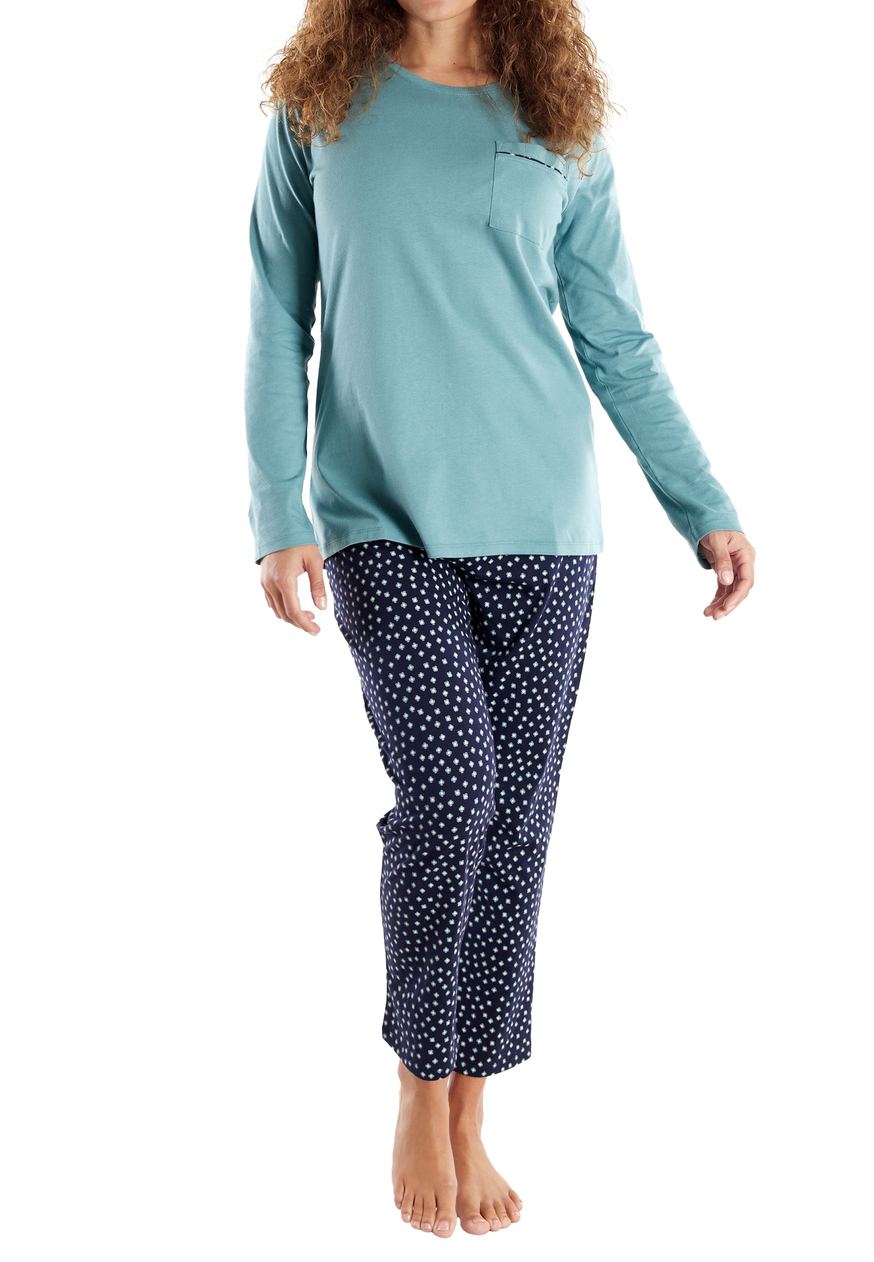 GÖTZBURG Schlafanzug »Katerini« 2 Stk. tlg., Rundhalsausschnitt, Langarm, lange Hose, Baumwolle, bequem