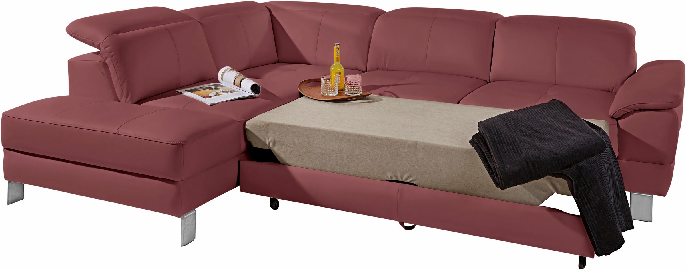 exxpo - sofa fashion Ecksofa »Mantua, L-Form«, mit Kopf- bzw. Rückenverstellung, Bettfunktion u. Bettkasten