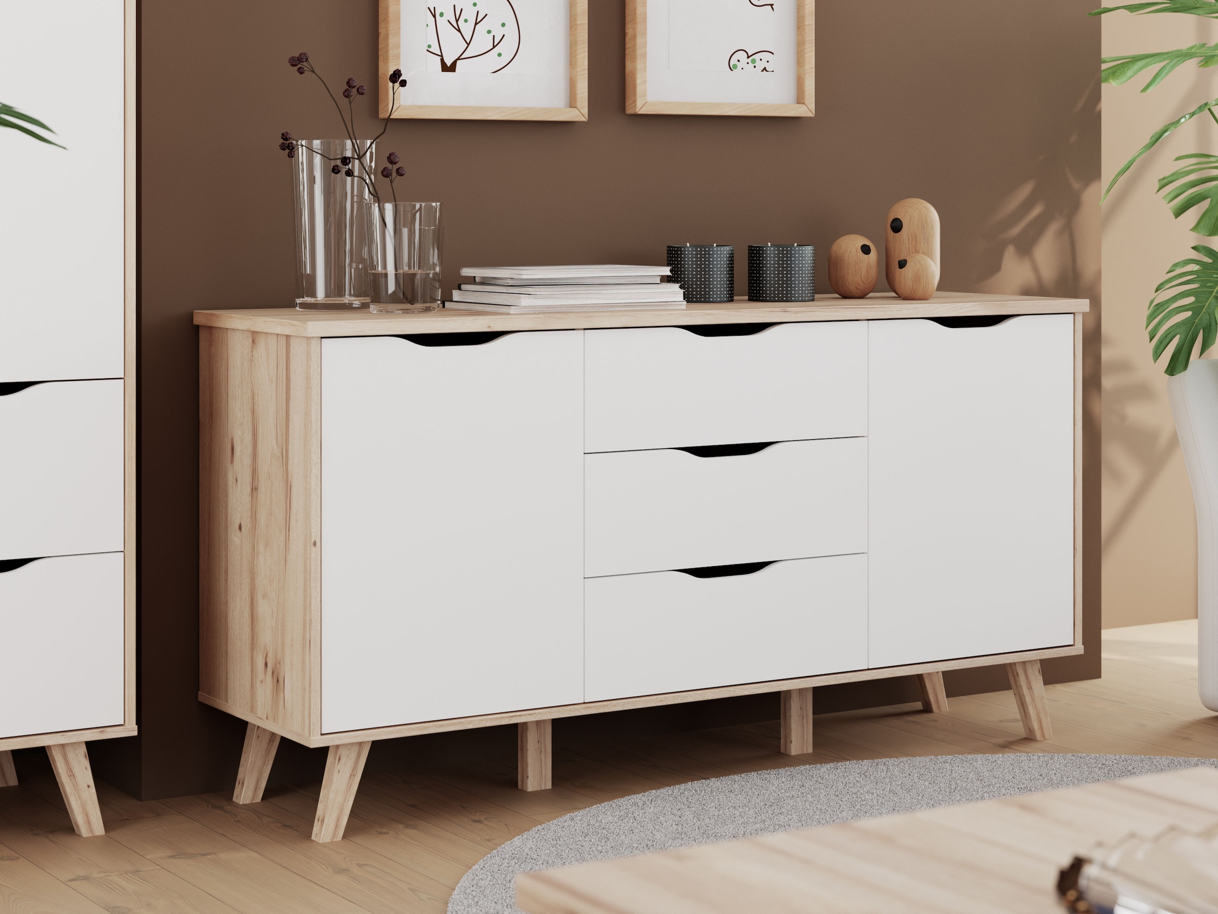 FORTE Sideboard »Vankka Anrichte«, (B/H/T 149,1/76,7/41,7 cm), Sideboard, ca. 150 cm breit, Türen, Schubkästen, Echtholzbeine