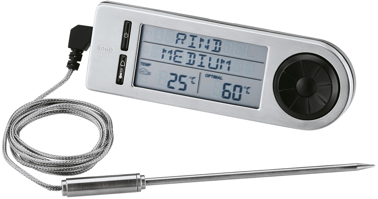 RÖSLE Bratenthermometer, digitaler Kerntemperaturmesser, –20 °C bis +250 °C, Edelstahl 18/10