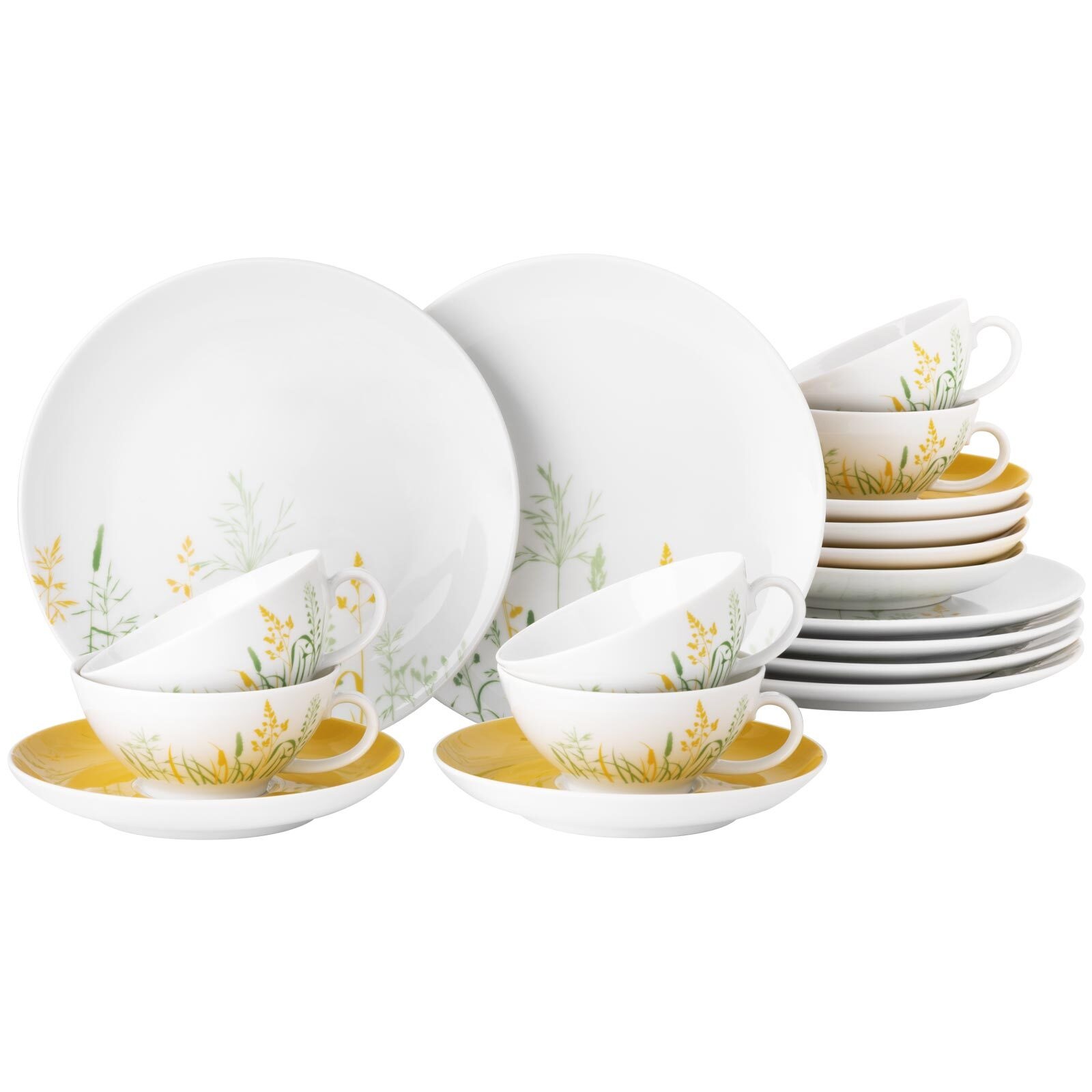 Seltmann Weiden Geschirr-Set "Teeservice Liberty Meadow Grasses 18er Set gelb" Spülmaschinenfest, Mikrowellensicher, Ofenfest