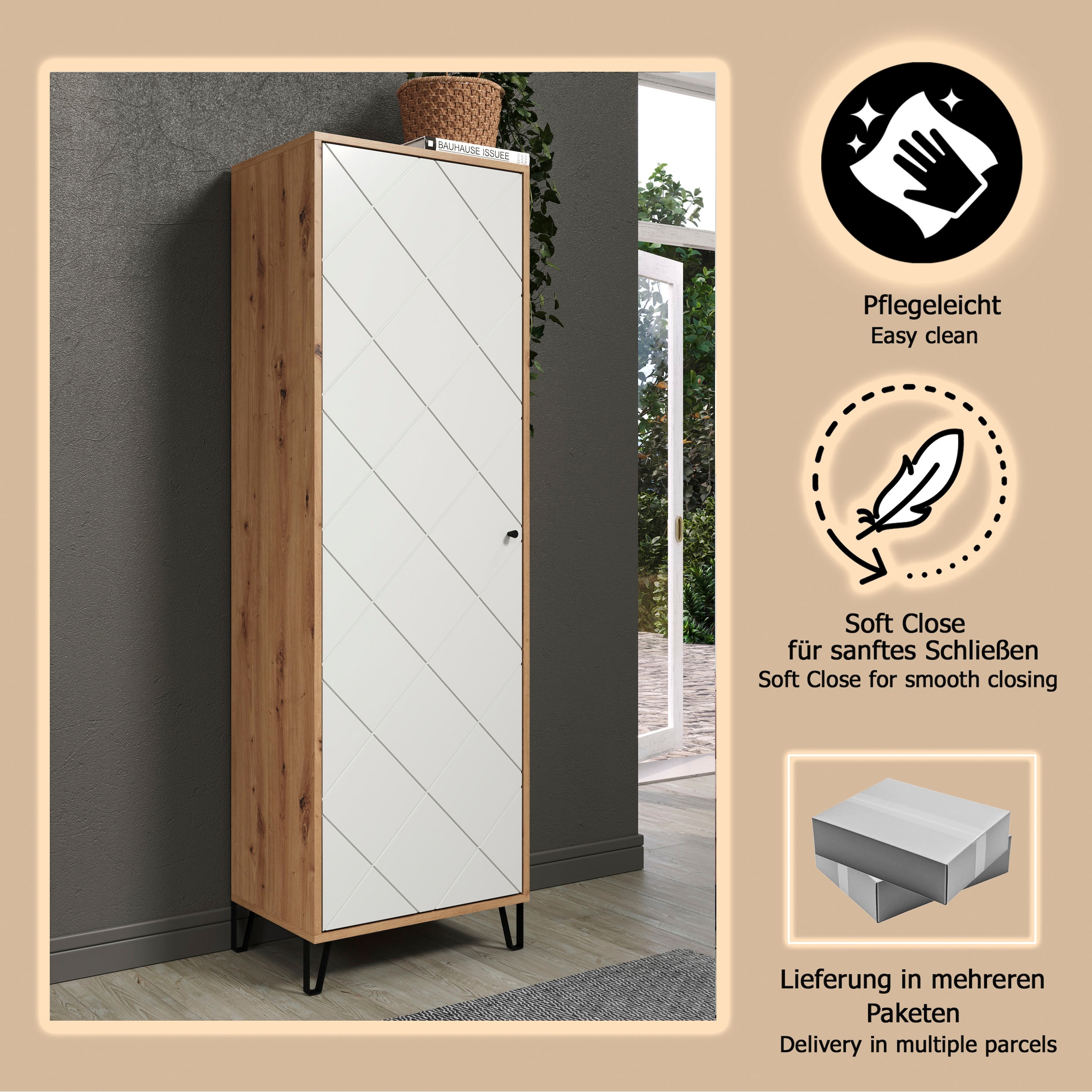 Places of Style Garderobenschrank »Tarragona«, (1 St.), Garderobenschrank mit Tür & Soft-Close - (B/T/H) 63/40/194 cm