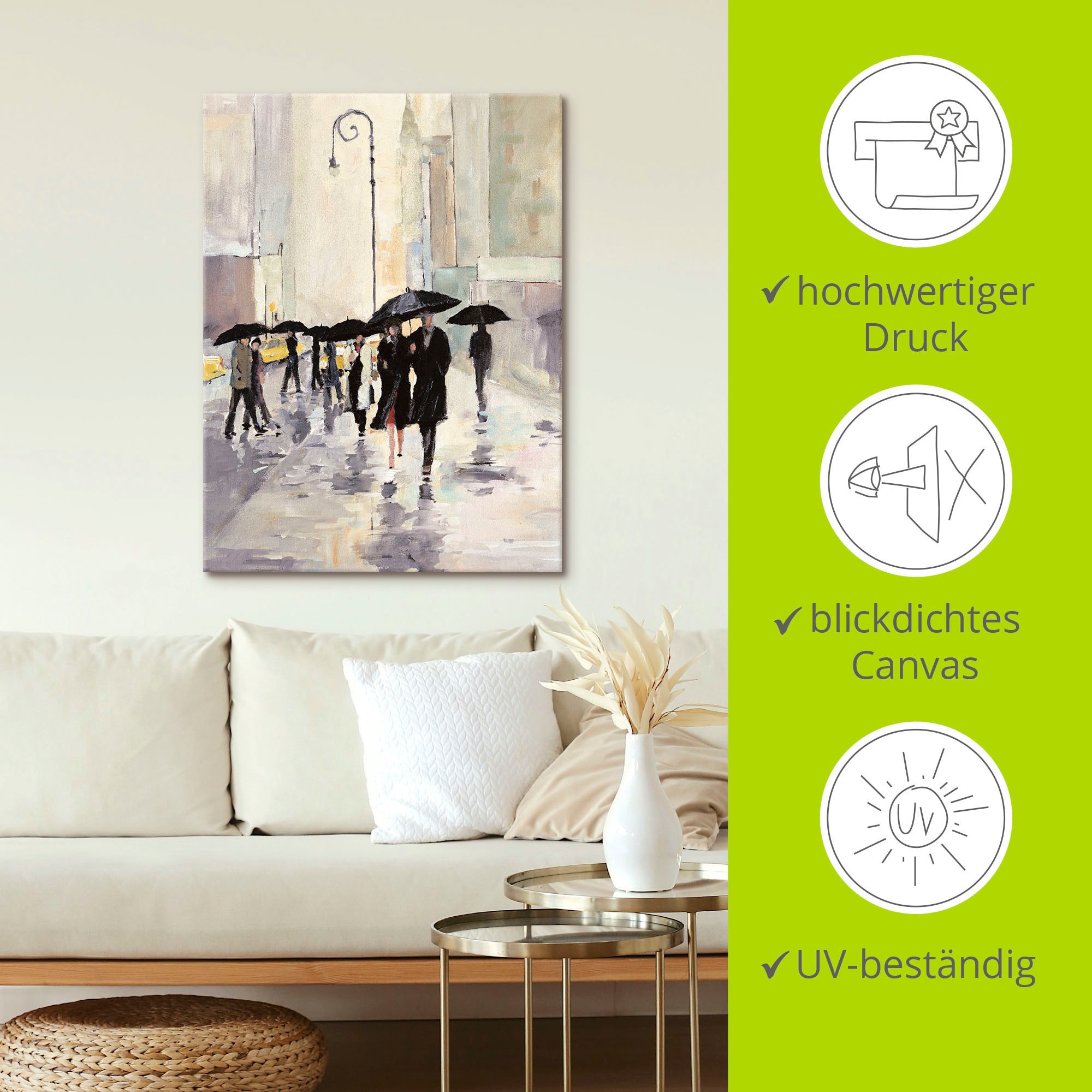 Artland Wandbild »Stadt im Regen«, Gruppen & Familien, (1 St.), als Leinwandbild, Poster in verschied. Größen