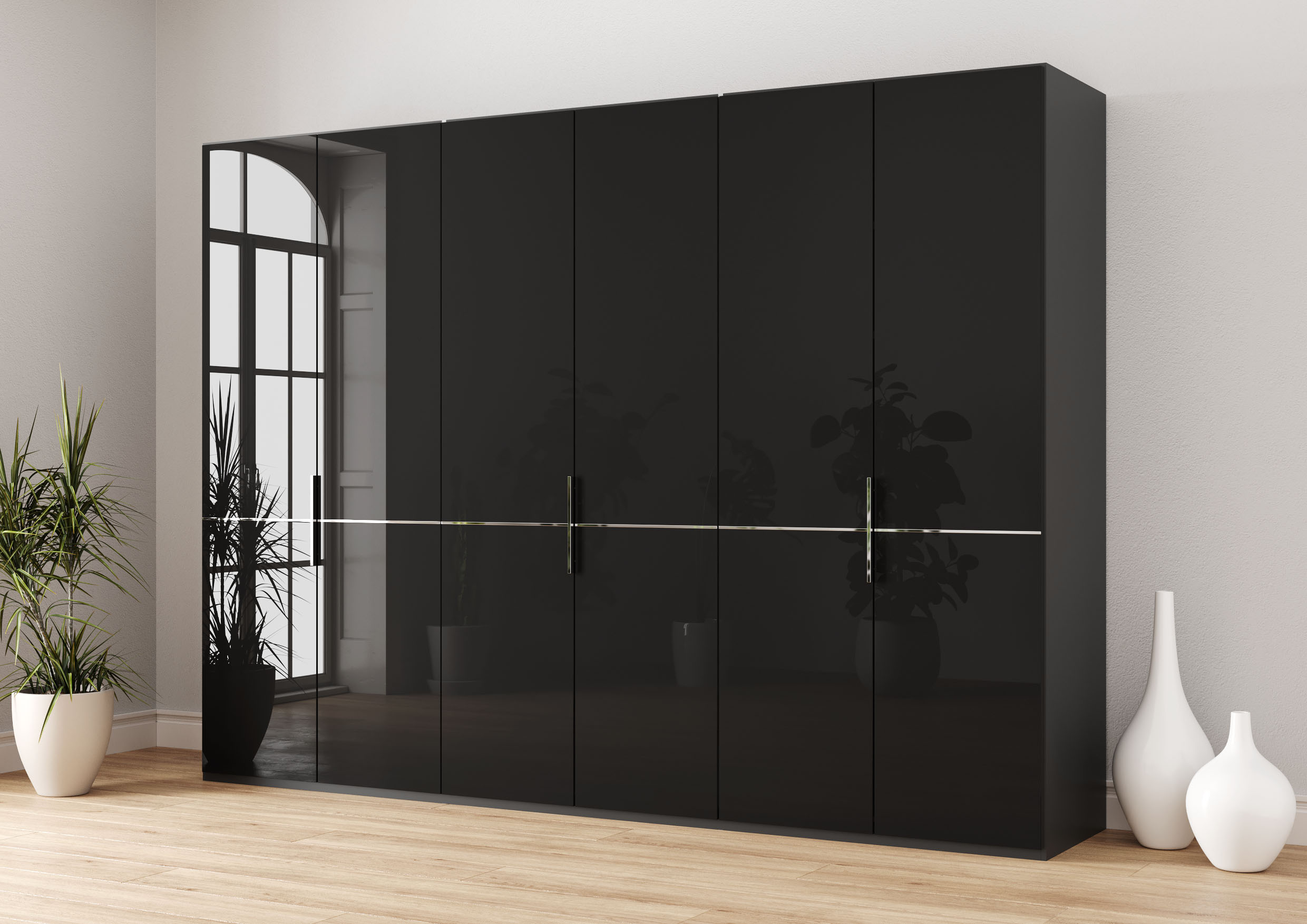 Musterring Kleiderschrank "Imola W" Einlegeböden und Kleiderstangen,mit Glastüren und Aufleistung in Chrom