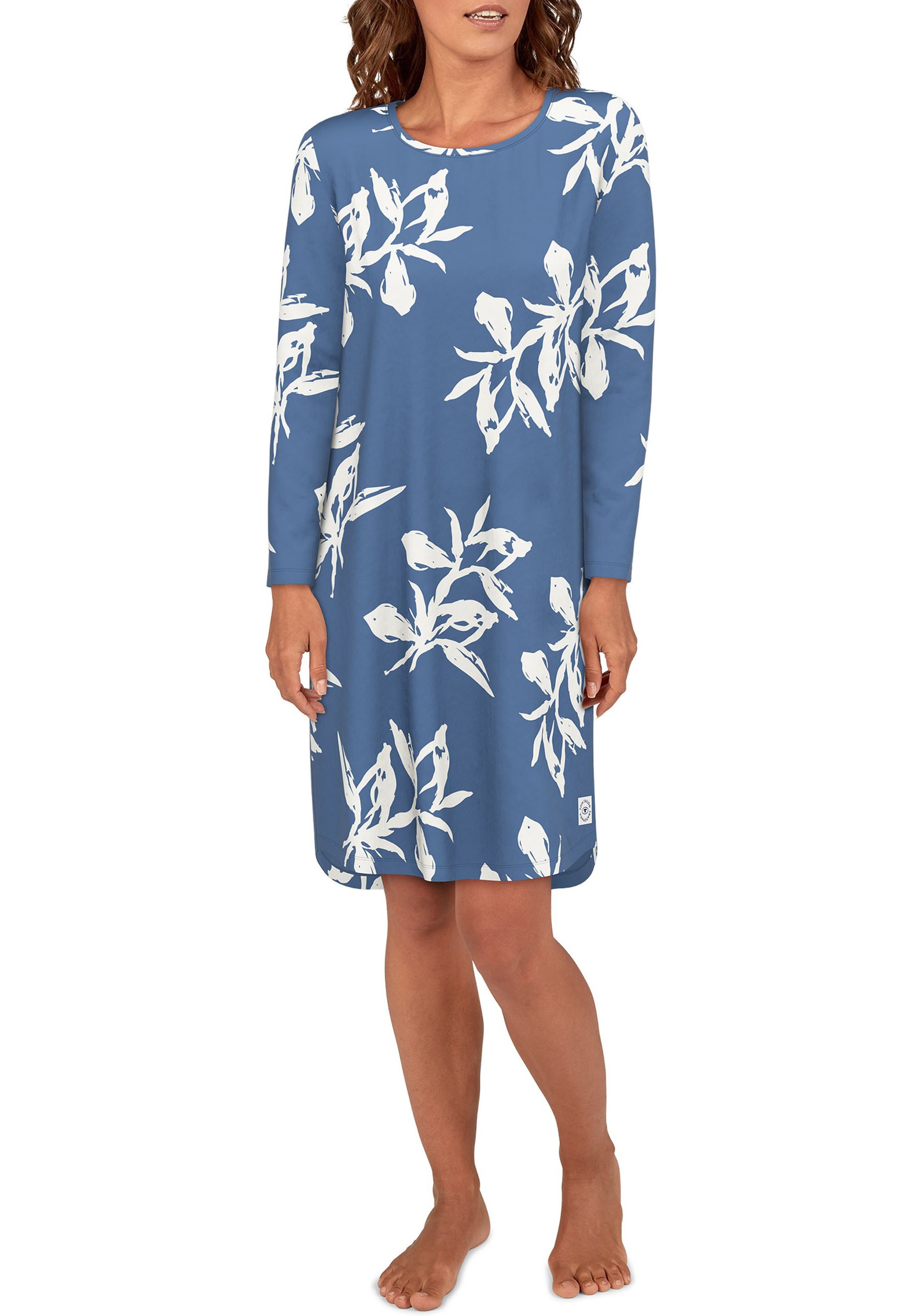 Thumbnail - TOM TAILOR Nachthemd "Positivism" mit Print, Langarm, Rundhalsausschnitt, Viskosemix, atmungsaktiv