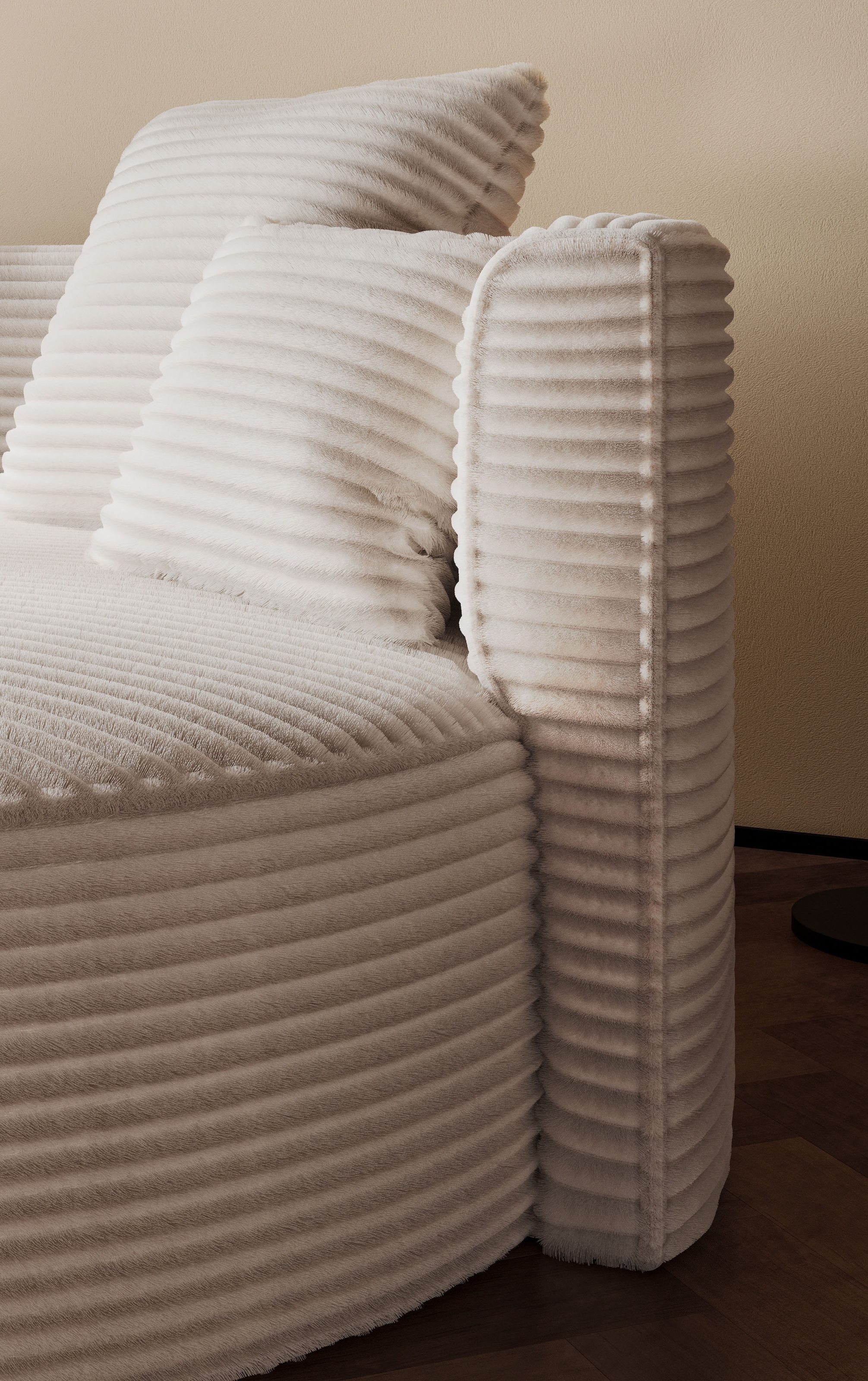 LeGer Home by Lena Gercke 2,5-Sitzer »ISALIE, rundes Loungesofa, mit Kissen, perfekt gepolstert«, moderne Stoffe, mit 4 Zierkissen, extra große Sitzfläche