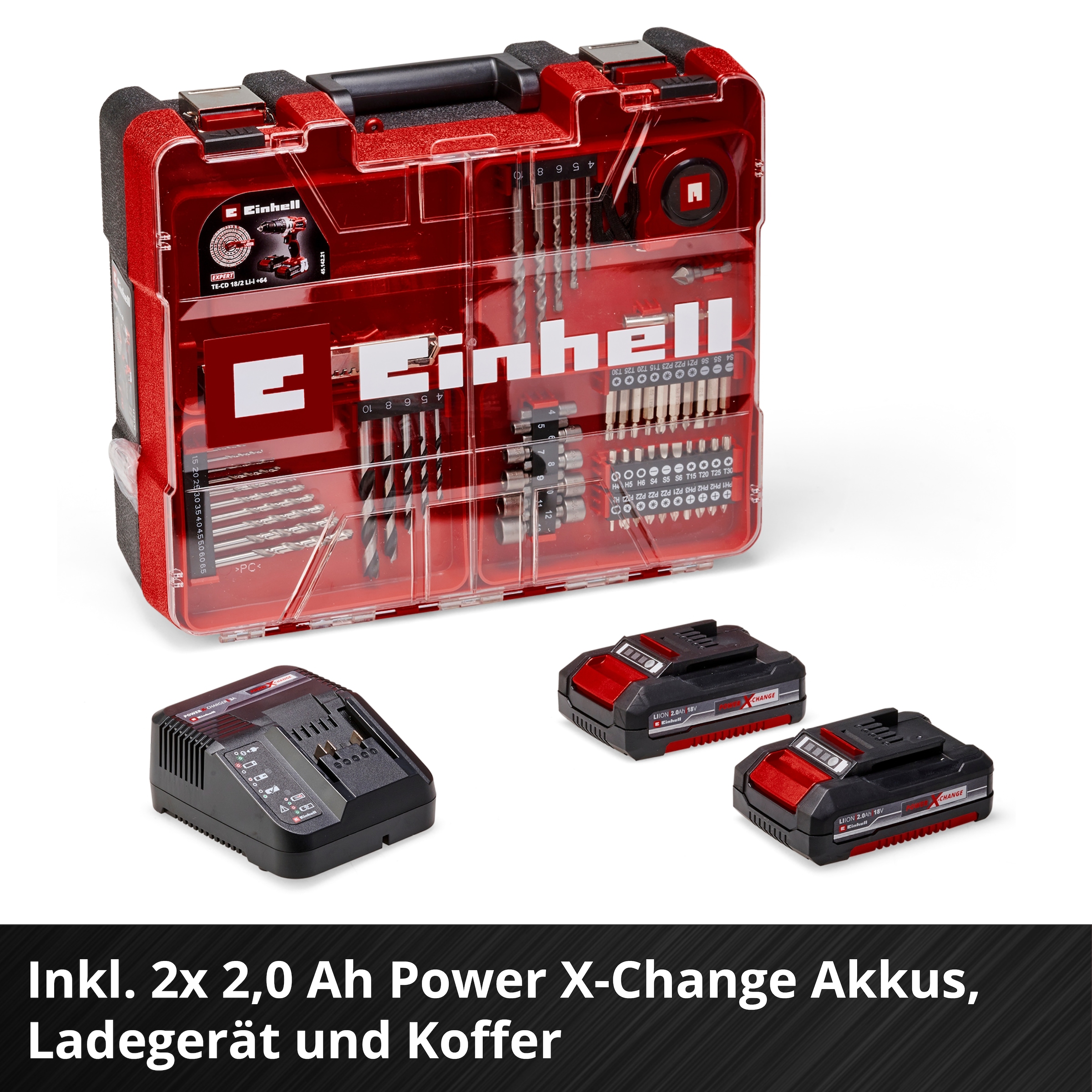 Einhell Akku-Schlagbohrschrauber »Power X-Change TE-CD 18/2 Li-i +64«, (Set), inkl. 2 Akkus á 2 Ah, Ladegerät und Aufbewahrungskoffer