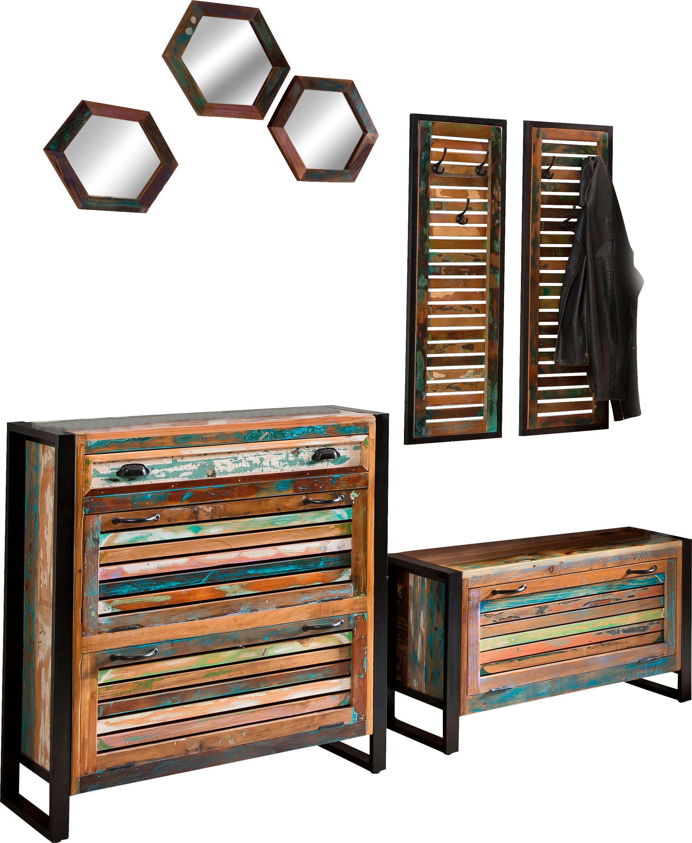 SIT Garderoben-Set "Fiume" 7 Stk. tlg. im Vintage Stil, rcyceltes Altholz i günstig online kaufen