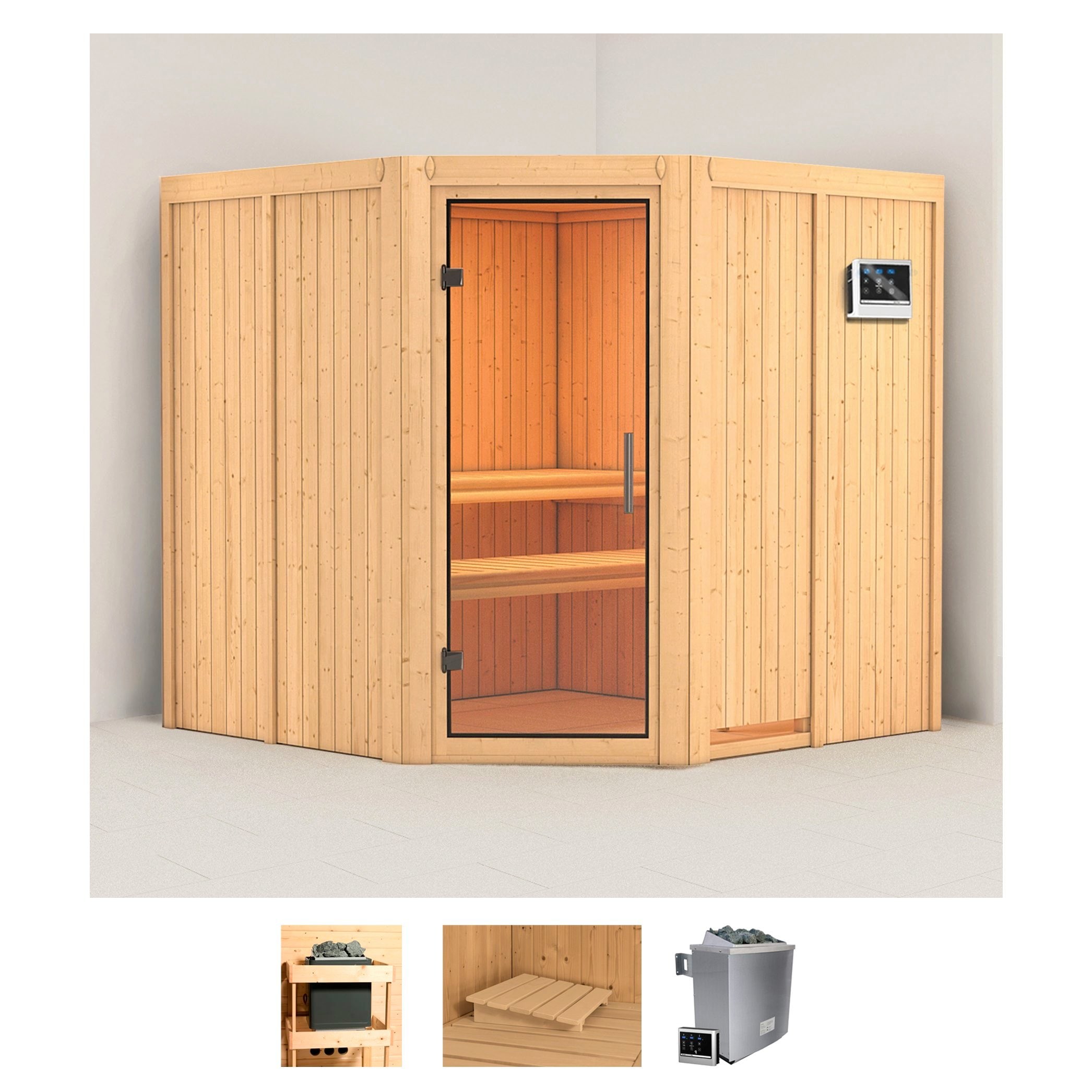 Karibu Sauna "Jarin" Set, Ofen 9 KW externe Strg easy