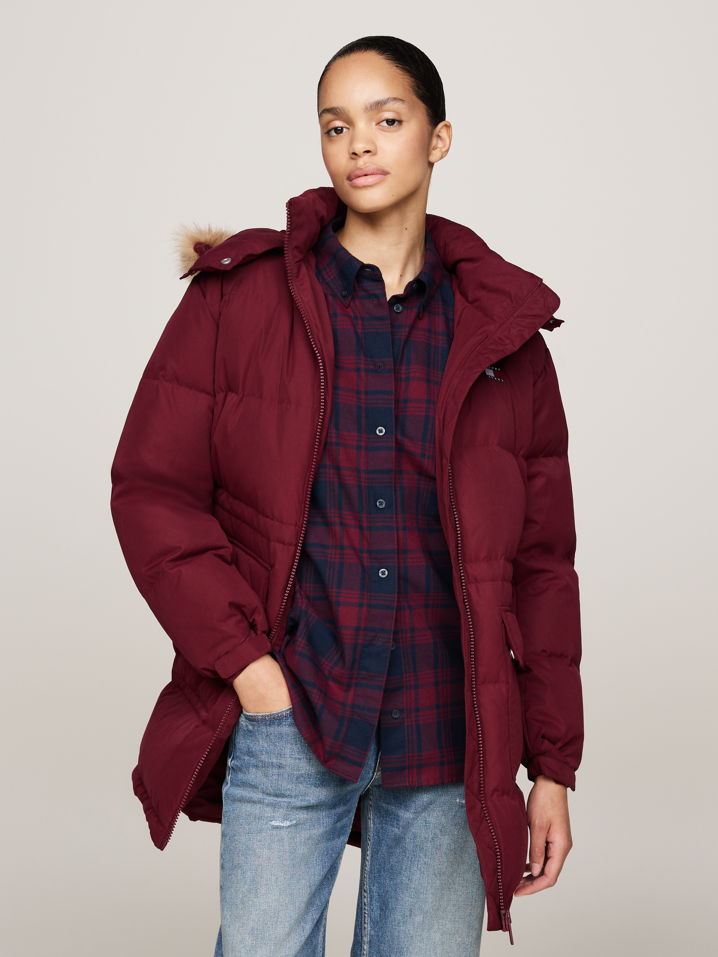 Tommy Jeans Steppjacke "TJW MIDI ALASKA FAUX FUR", mit Kapuze, mit Fellimit günstig online kaufen