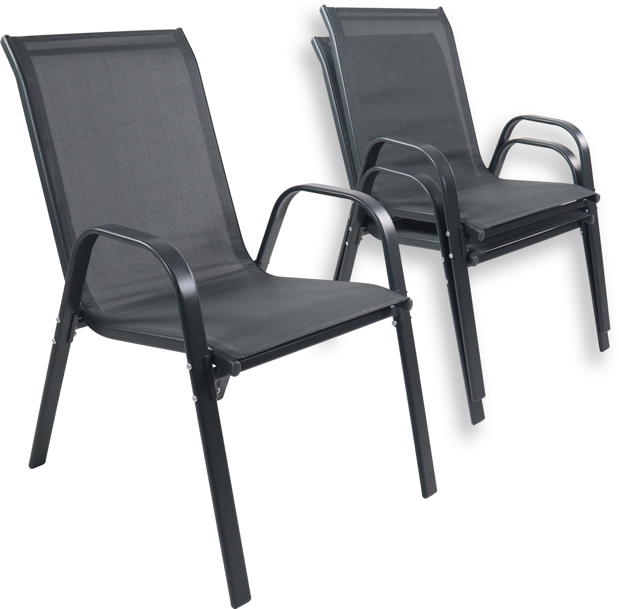 Gartenstuhl VCM "2-tlg. Gartenstuhl Stapelstuhl Textilene Sonlas", schwarz (anthrazit), B:56cm T:73cm, Obermaterial: 80% Textilmaterial TEXMAT. 20% Metall MT., Stühle, Gartenstuhl 3