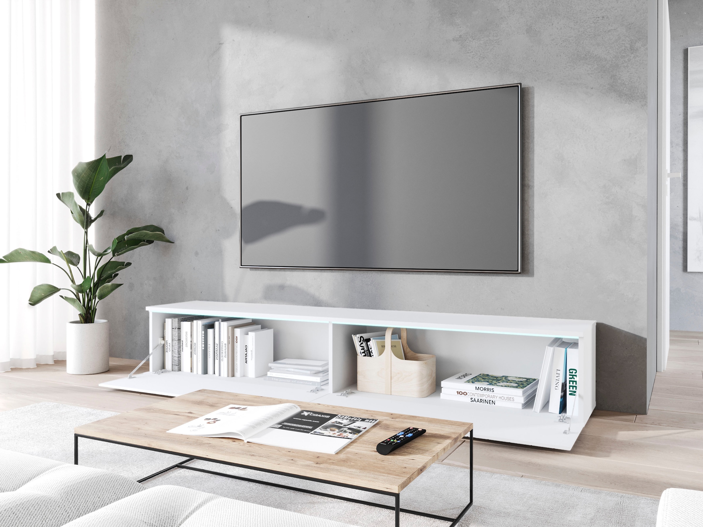 INOSIGN Lowboard »Vera, wahlweise mit oder ohne Beleuchtung«, gefräste MDF Front mit 3D Effekt, stehend und hängend montierbar