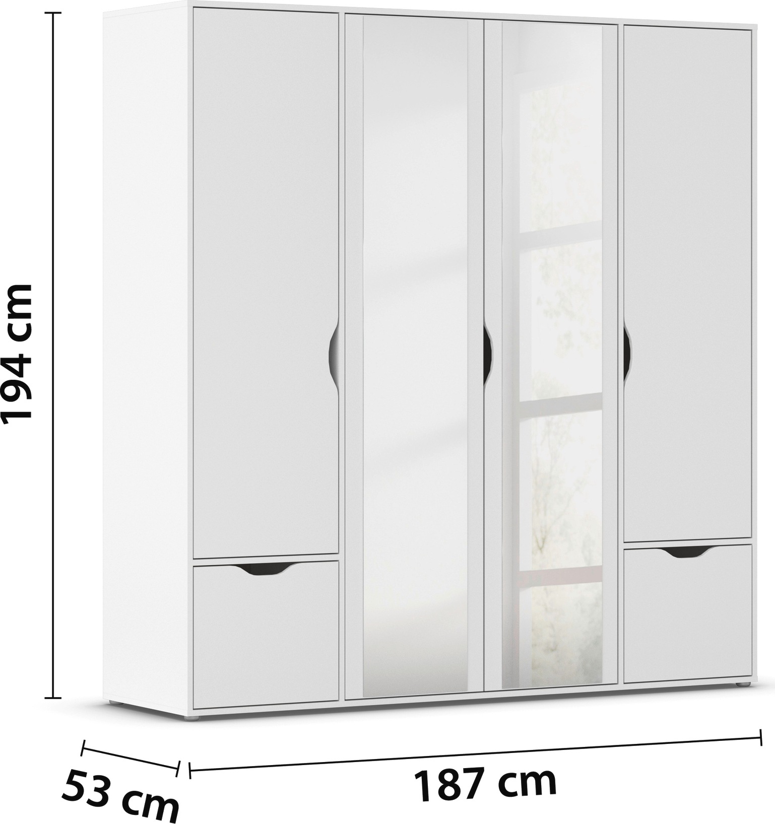 rauch Drehtürenschrank »Kleiderschrank Schrank Garderobe Wäscheschrank NARAI mit Schubladen«, (in 3 verschiedenen Ausstattungen BASIC/CLASSIC/PREMIUM), Griffausfräsungen für eine grifflose Optik TOPSELLER MADE IN GERMANY