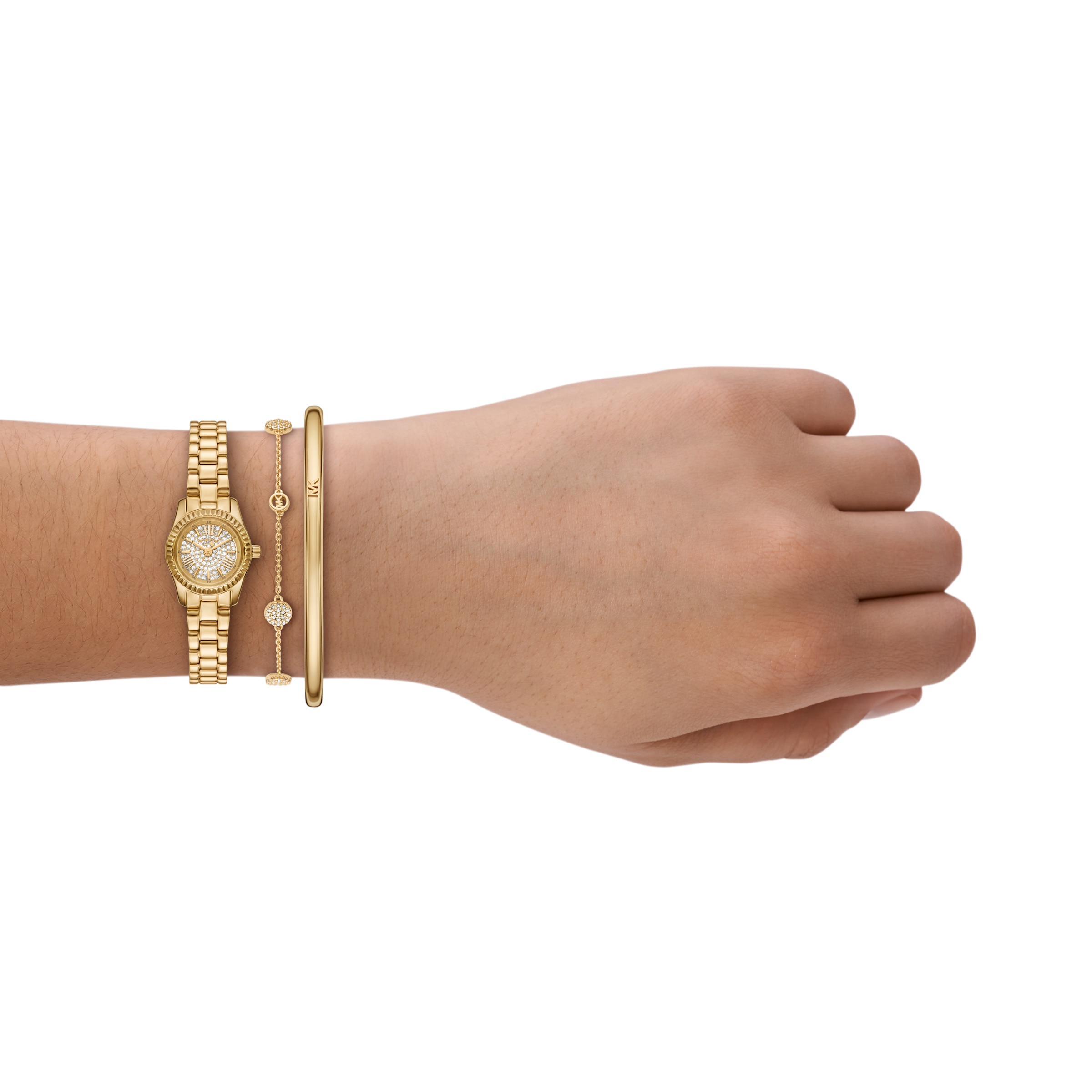 MICHAEL KORS Quarzuhr »LEXINGTON«, (Set, 3 tlg., mit Armband und -spange), Armbanduhr, Damenuhr, Edelstahlarmband, Ideal auch als Geschenk