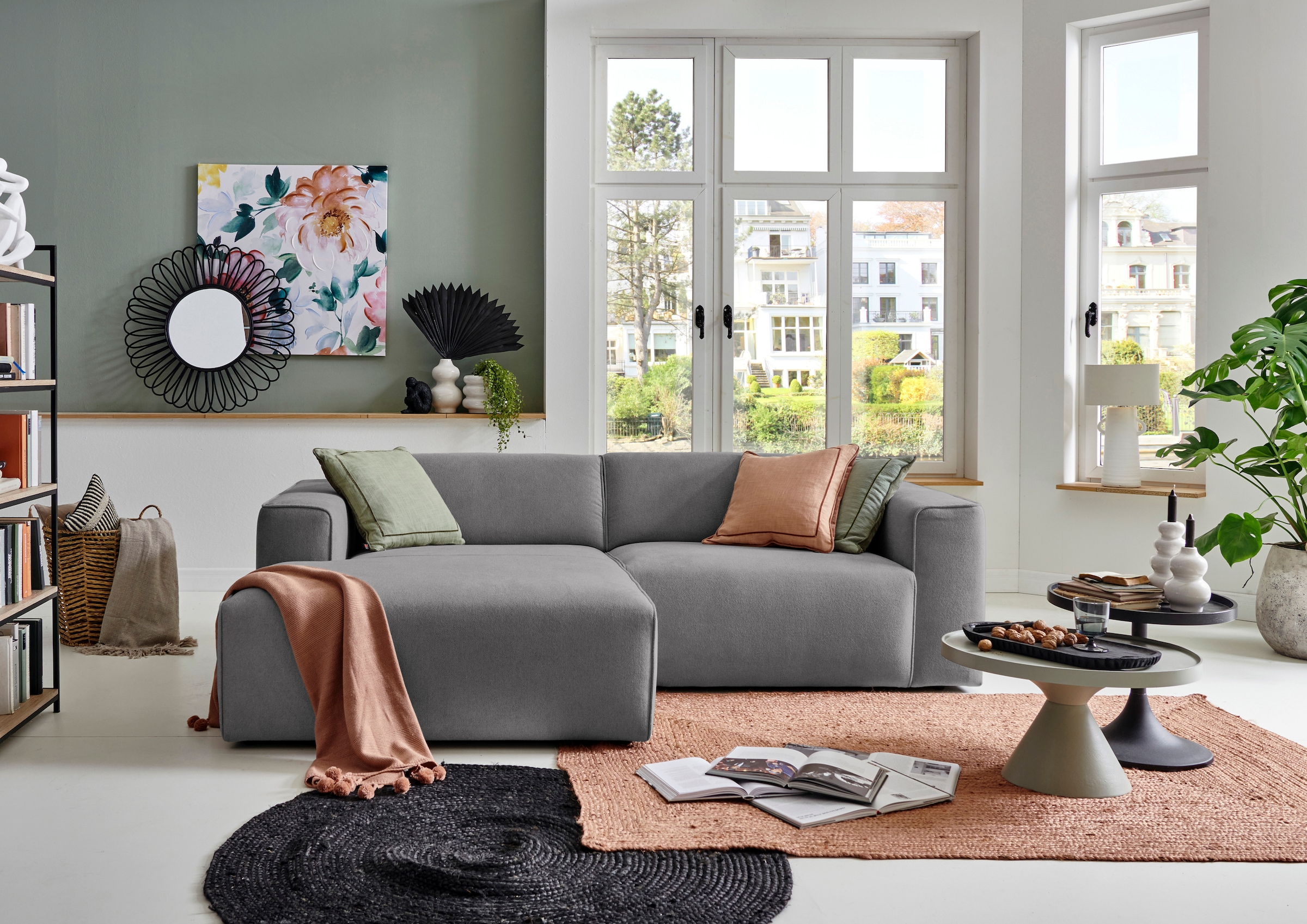 Home affaire Ecksofa "Noord mit Kedernaht, Breite 234 cm, L-Form" Cord, Struktur, Webstoff, mit Wellenunterfederung, Massivholzrahmen