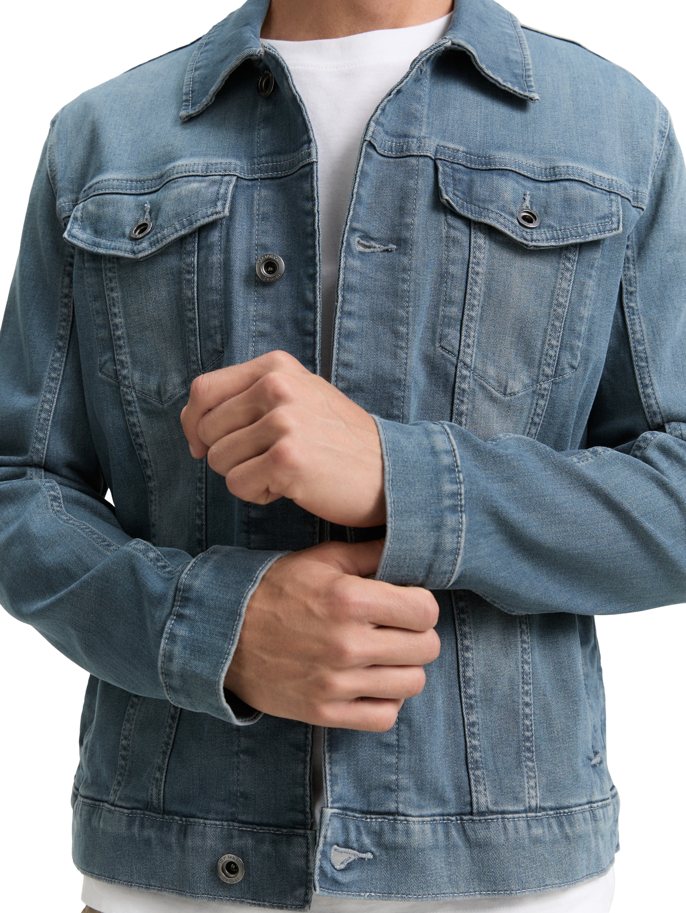 Thumbnail - TOM TAILOR Jeansjacke ohne Kapuze mit Knopfleiste und Stretch-Anteil