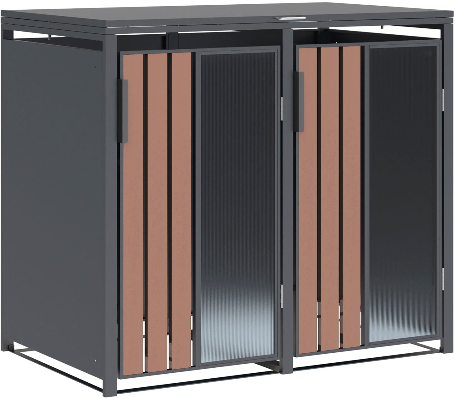 "Mülltonnenbox WESTMANN ""Status 2"", grau (anthrazit, holzoptik), B:132cm H:116cm T:80cm, Stahl, Aufbewahrungsboxen, BxTxH: 132x80x116 cm, für 2x240