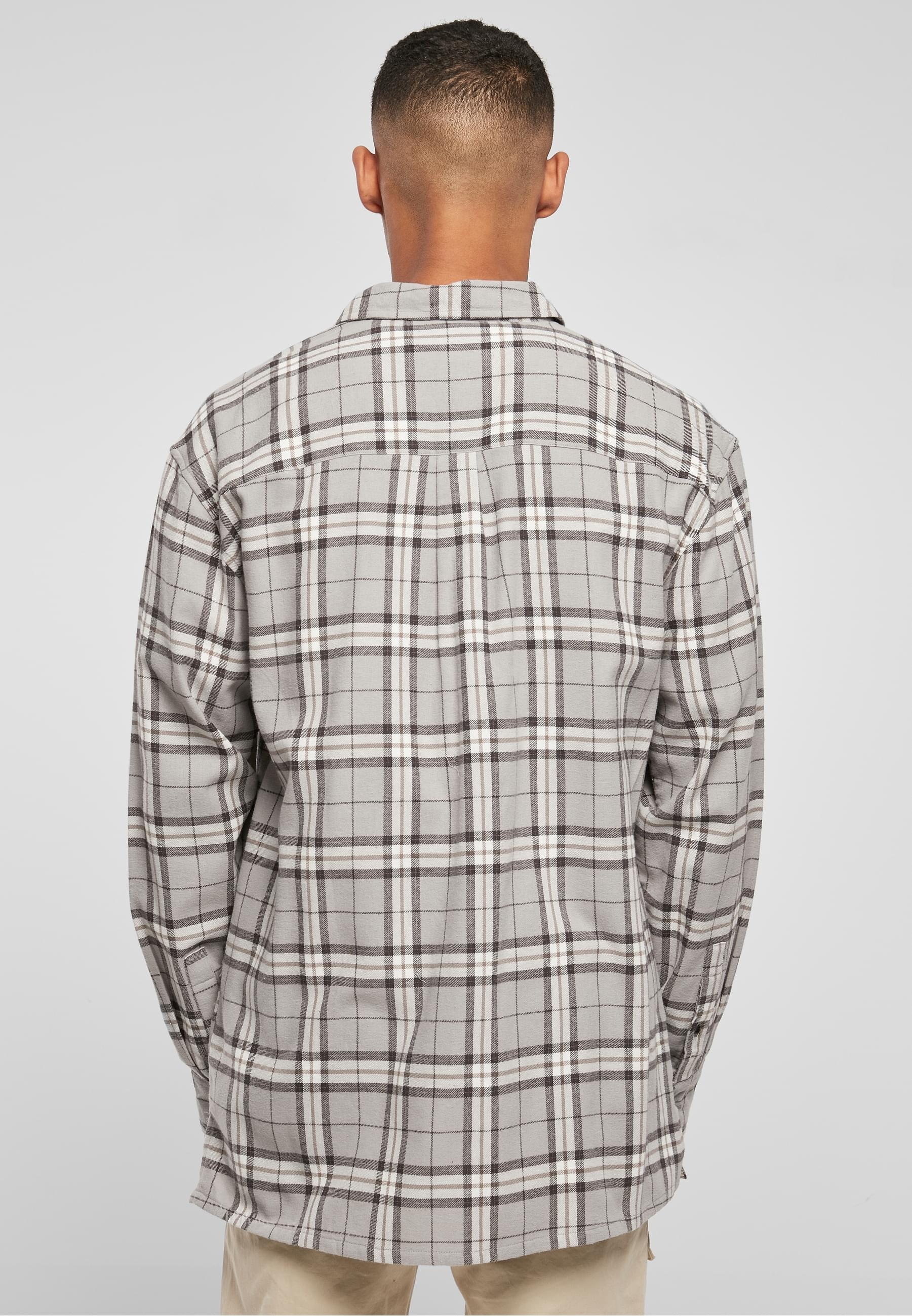 URBAN CLASSICS Langarmhemd »Urban Classics Herren Long Oversized Grey Check Shirt«, (1 tlg.)