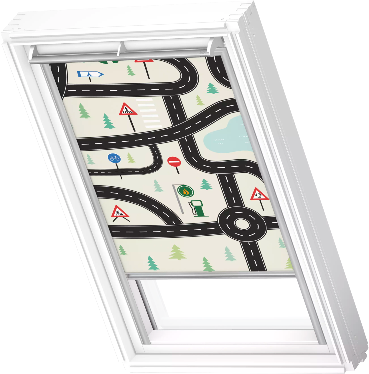 VELUX Verdunklungsrollo "DKL 4655S", CK06, stufenlos positionierbarkids straßen, alufarben, Rollos, alufarbene Führungsschienen & Griffleiste