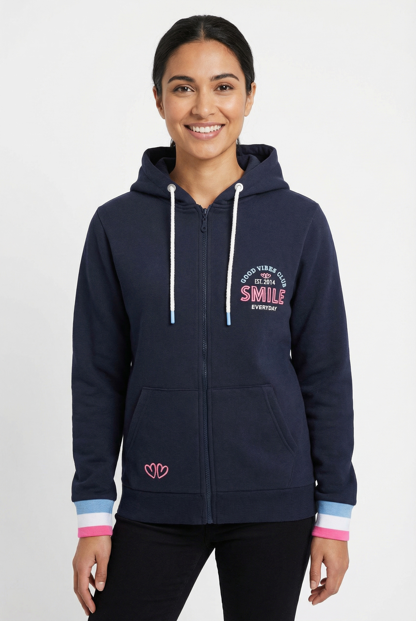 Zwillingsherz Sweatjacke Kapuze, Langarm, Stickerei am Rücken, Langarm, Rei günstig online kaufen