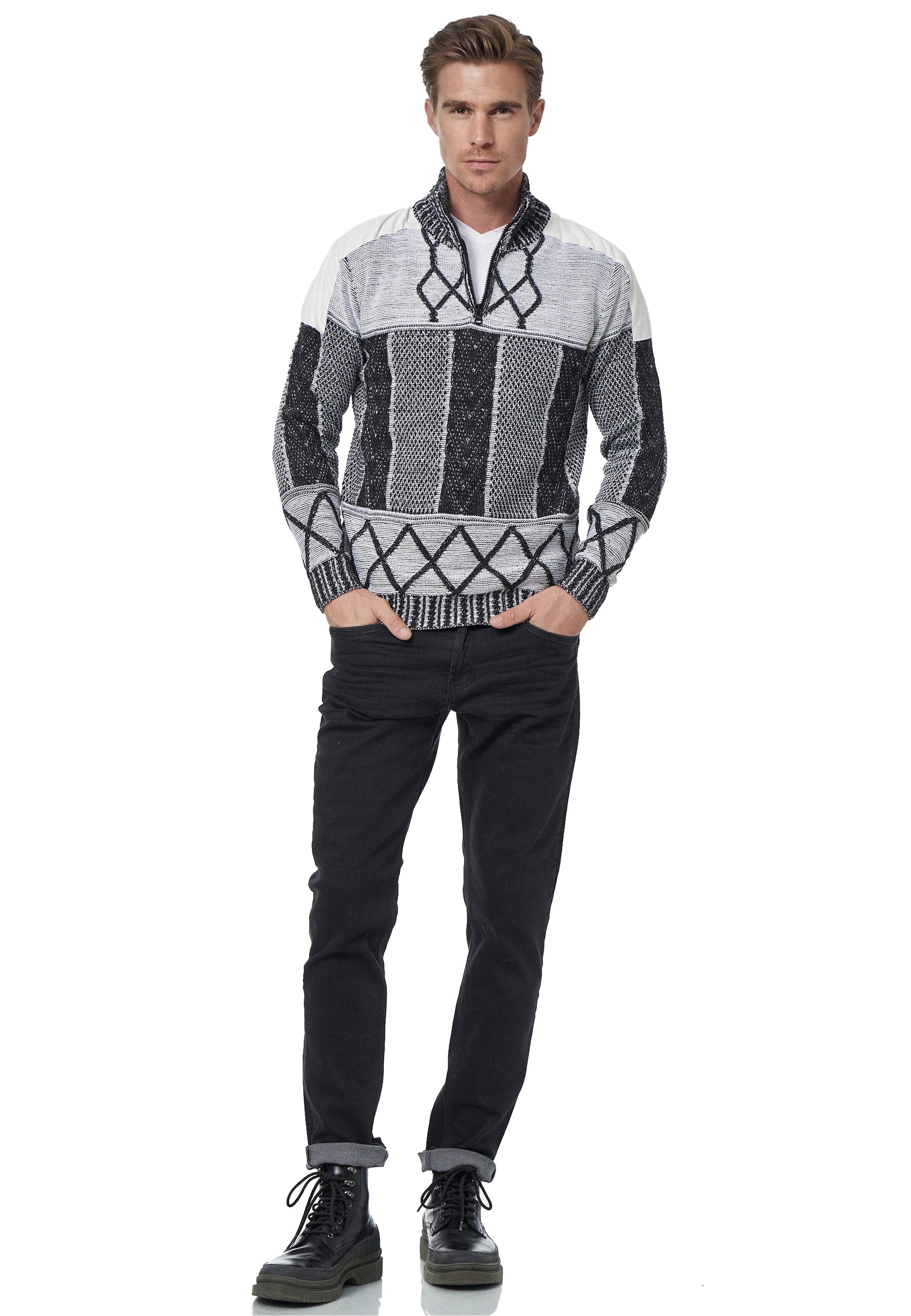 Rusty Neal Strickpullover, mit Stehkragen und Reißverschluss günstig online kaufen
