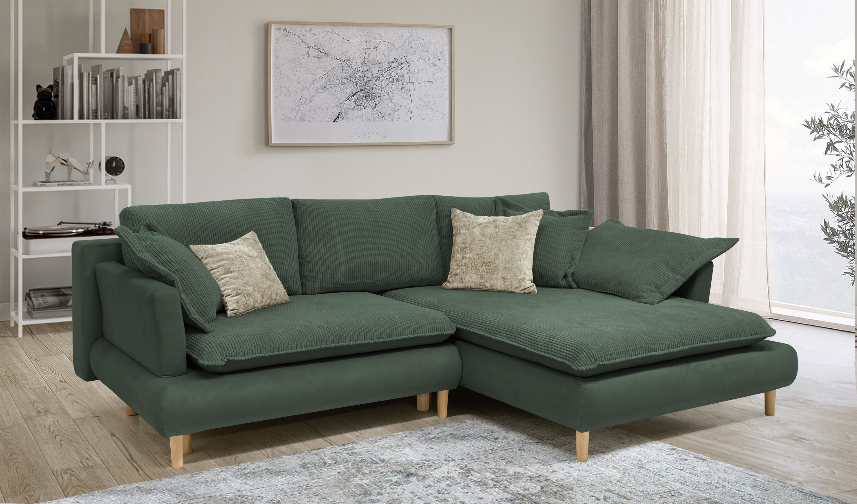 COLLECTION AB "Mandela L-Form, B: 264 cm" Schlaffunktion, Bettkasten & 5 Zierkissen, Federkern