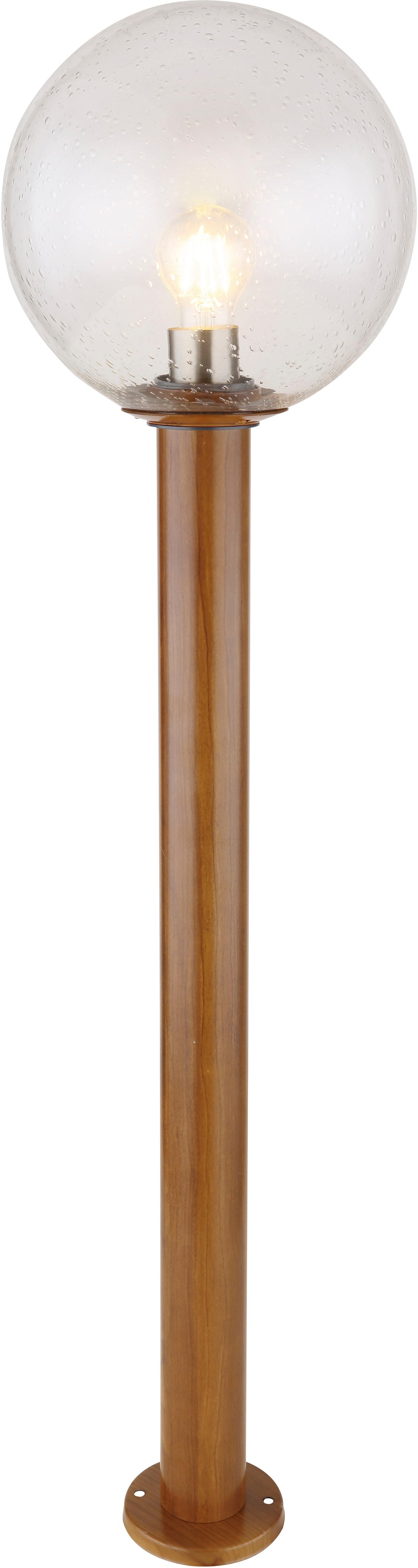 GLOBO LIGHTING Außen-Stehlampe "OSSY" E27 1 Stk. Außenleuchte Holzoptik mit Sensor, IP44, Glas klar