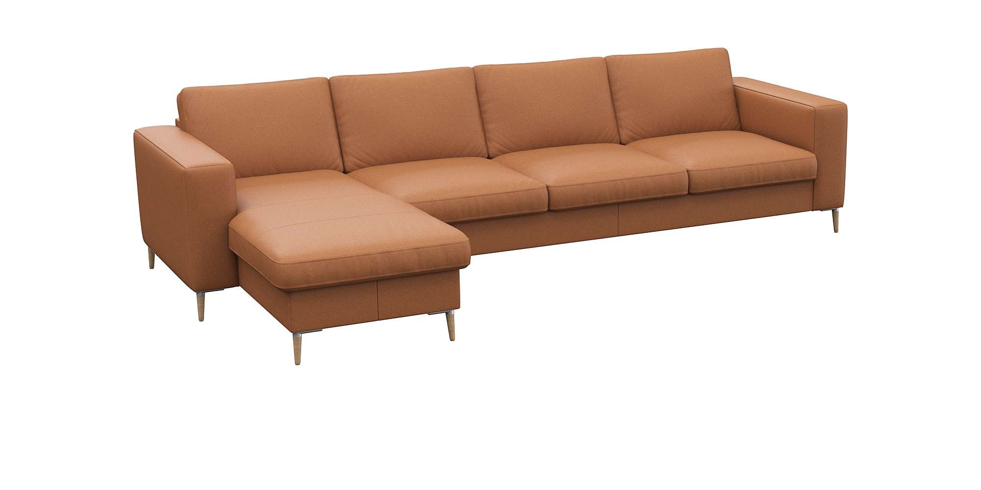 FLEXLUX Ecksofa »Fiore, super bequem durch hochwertigen Sitzaufbau mit Kaltschaum«, breite Armlehnen, Füße Alu+ Eiche, L-Form