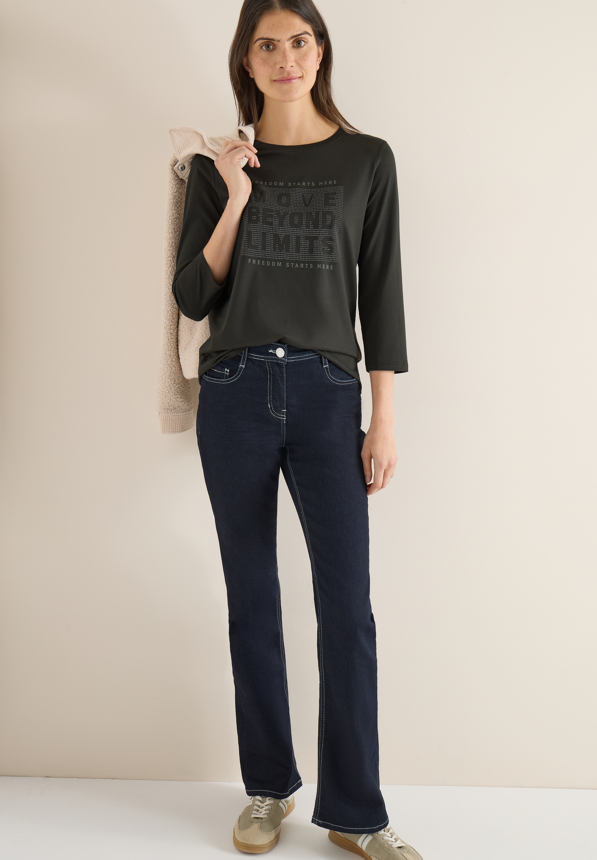 Cecil 3/4-Arm-Shirt »Hotfix« mit Schmucksteinen, Rundhalsform