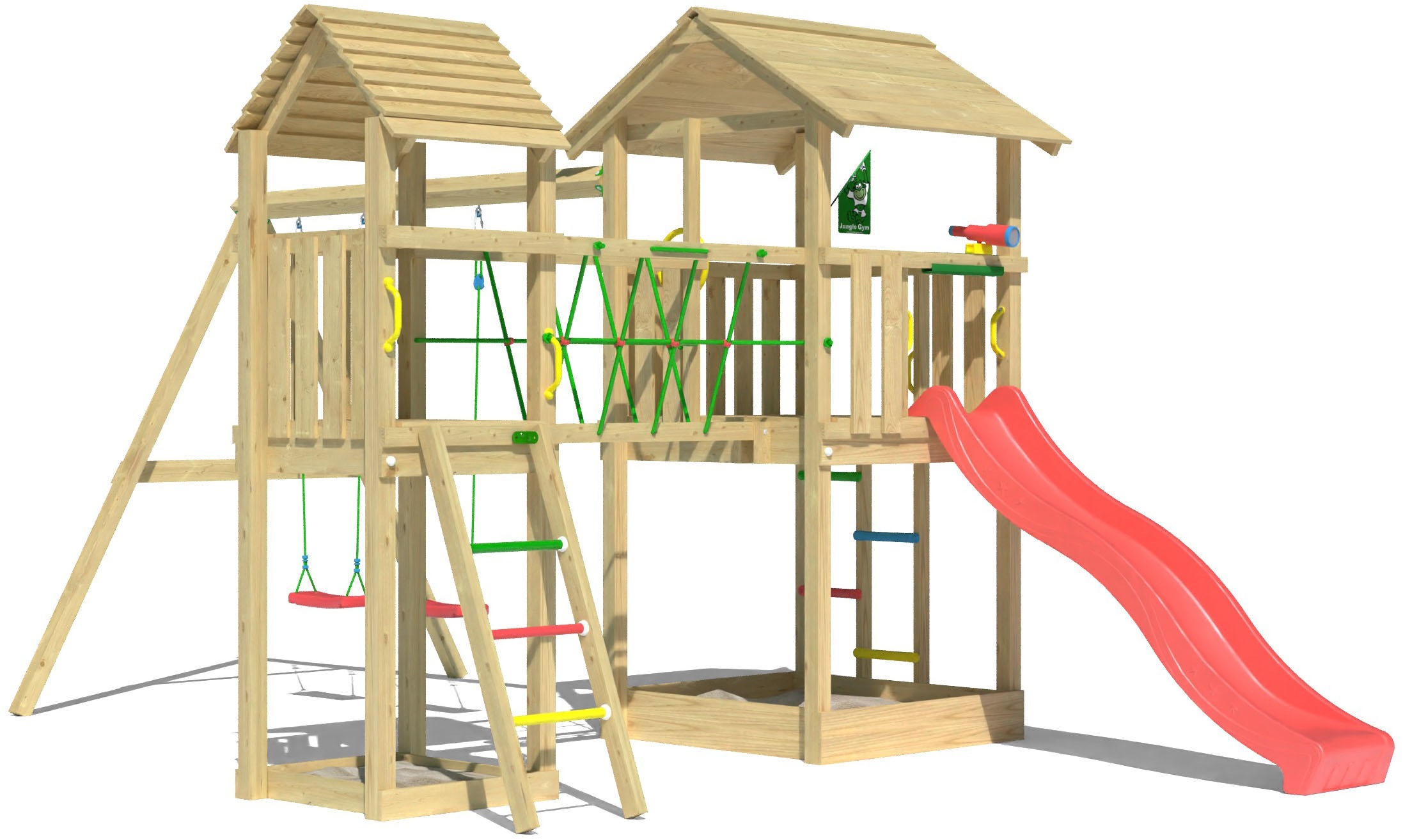 Jungle Gym Spielturm »Nova«, (Set), Spielanlage mit 2 Türmen, Schaukel und Rutsche mit Wasseranschluss