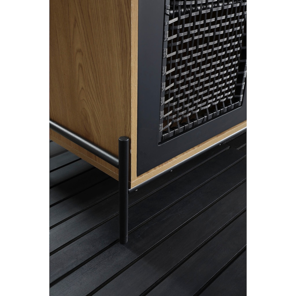 SalesFever Sideboard, Mit mattschwarzem Einsatz aus Polyrattan