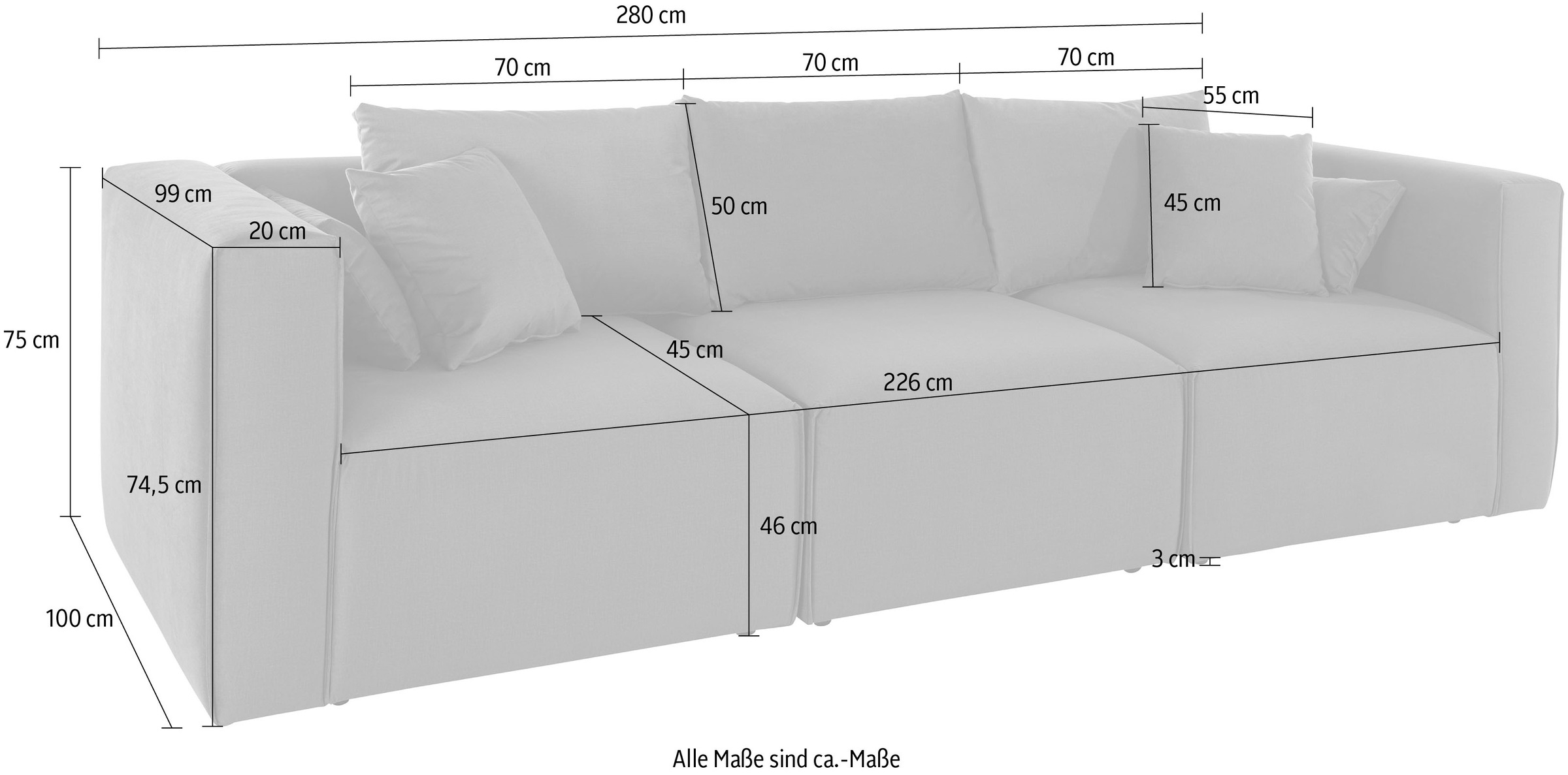 Guido Maria Kretschmer Home&Living 3-Sitzer »Comfine«, zusammengesetzt aus Modulen, in 3 Bezugsqualitäten