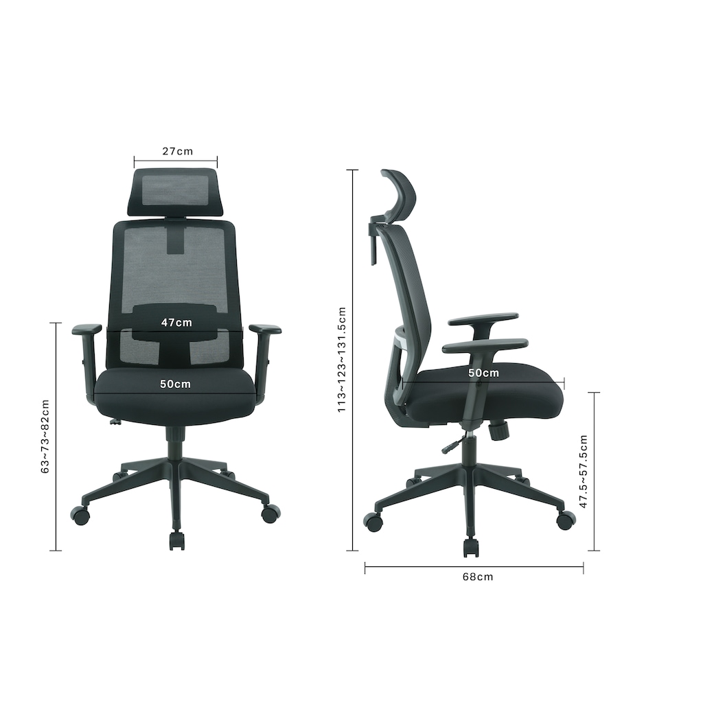INOSIGN Bürostuhl »Tallard, Mesh Schreibtischstuhl, ergonomische Ausstattung«, Netzstoff, verstellbare Kopfstütze, Lumbalstütze & Armlehnen