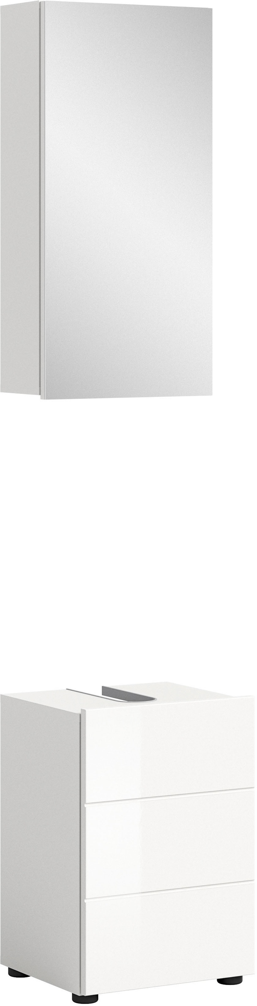 welltime Badmöbel-Set »BIEL, TOPSELLER!, 2 teilig, hochwertige MDF Front, Rillenoptik«, (2 St., 2 teiliges Set, bestehend aus: Waschbeckenunterschrank, Spiegelschrank), Badmöbel, Kombination, Kombi, Badezimmer, Badkombination, Badschrank
