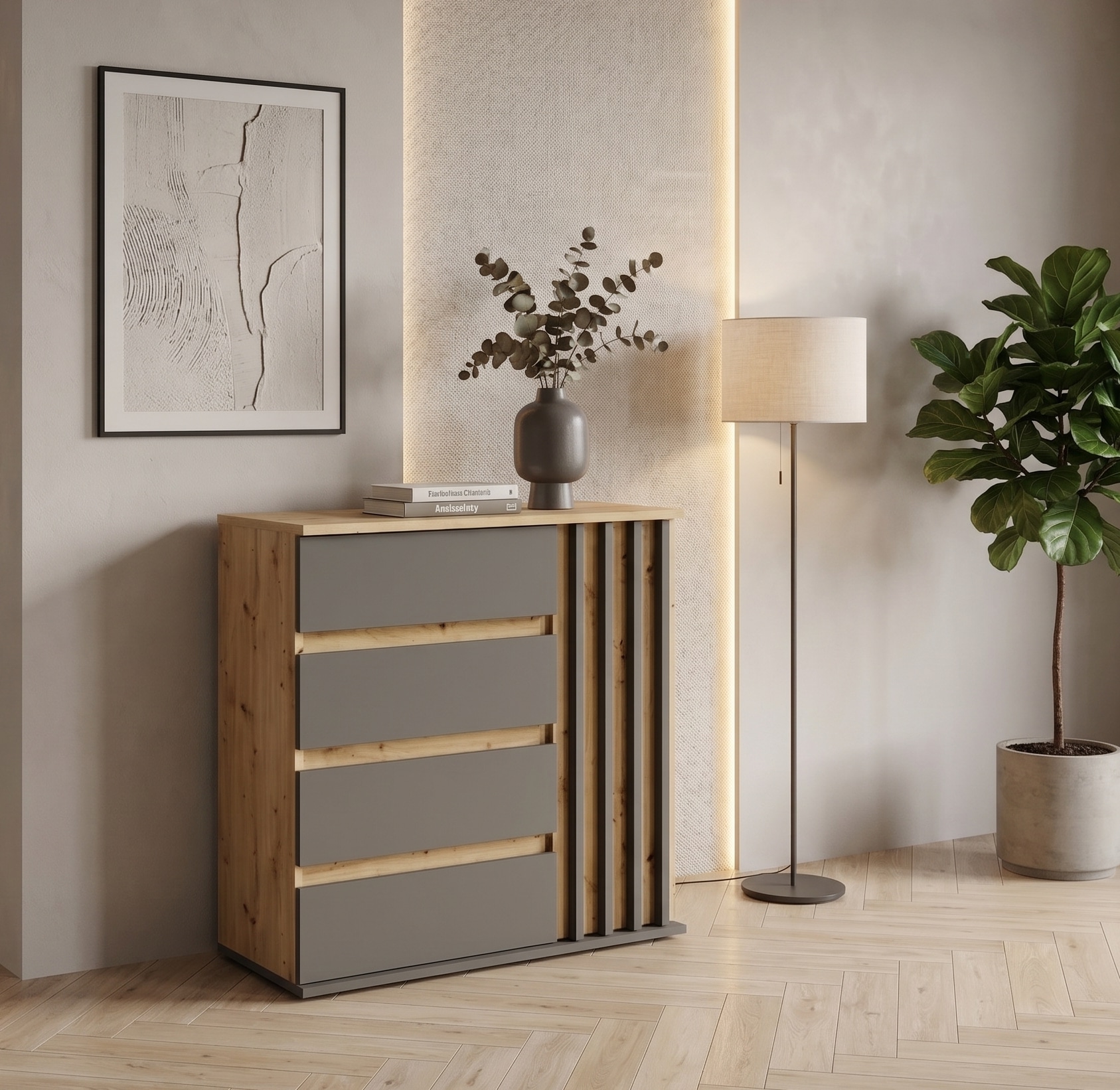 Home affaire Kommode "LANDUVA Sideboard mit viel Stauraum, Breite 80 cm" Schrank mit Schubladen und 1 Tür, Lamellen Design