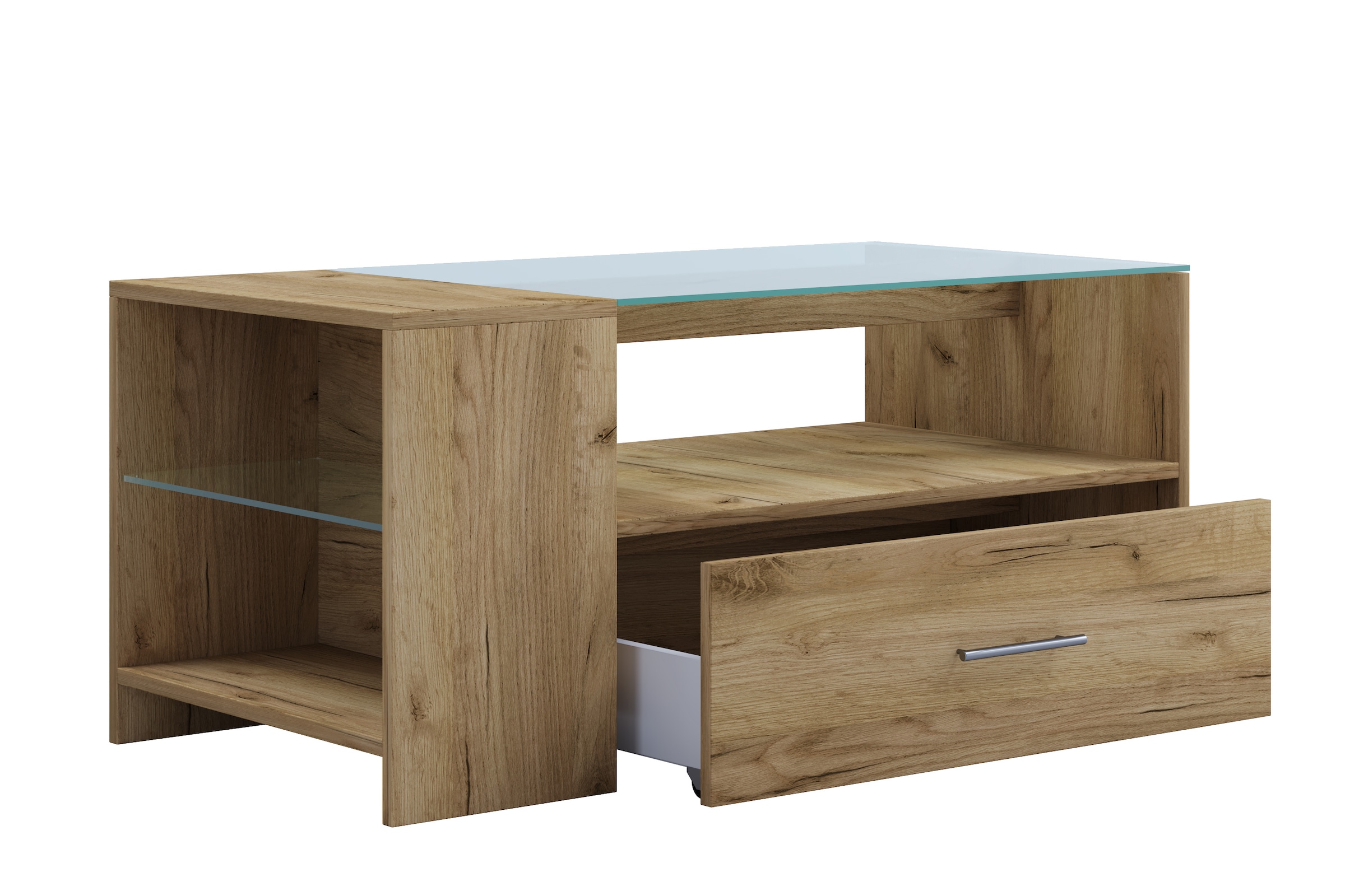 VCM Beistelltisch »Holz Sofatisch Couchtisch Schublade Glas Tindala«