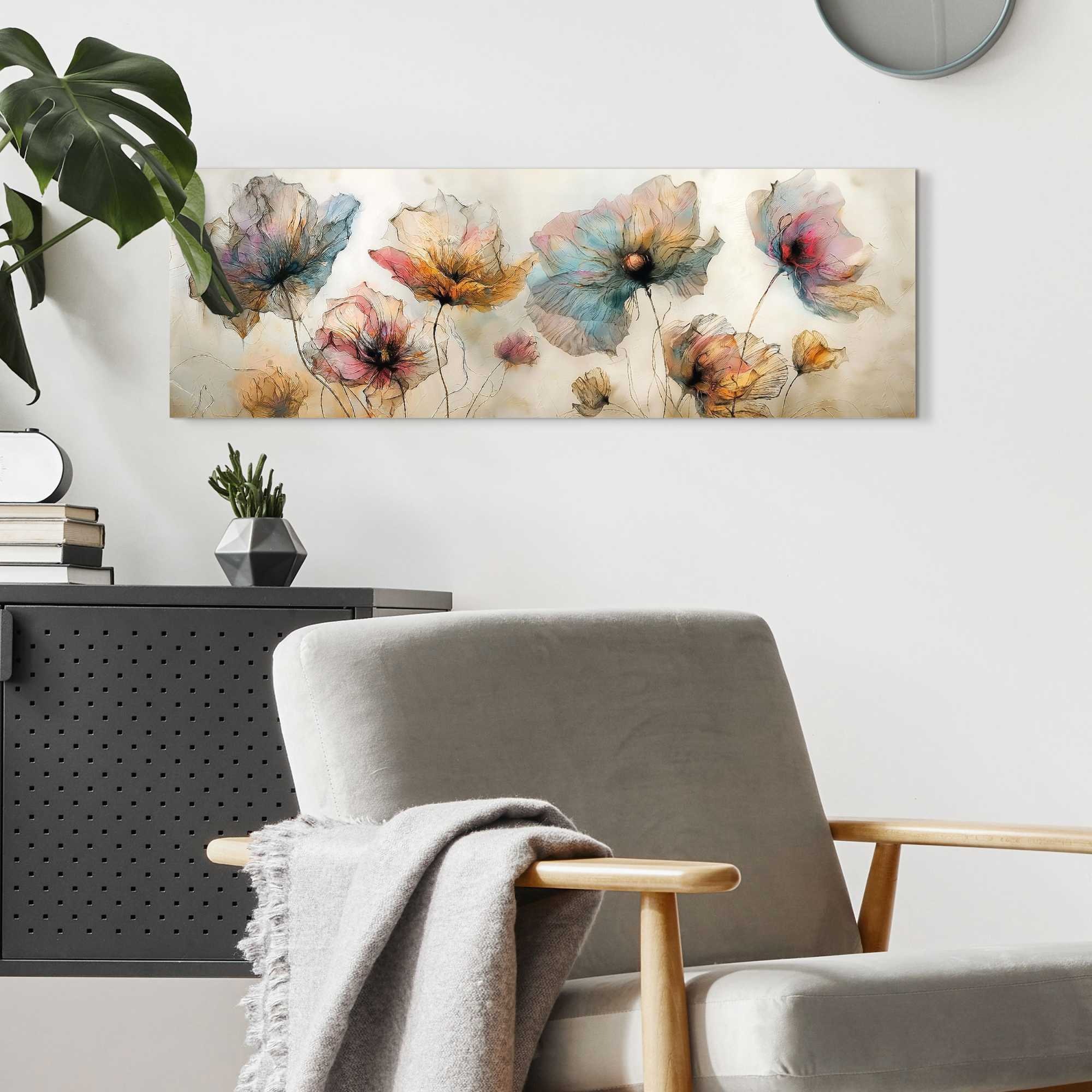 Reinders! Deco-Panel »Aquarellblumen«, Wohnzimmer - Mehrfarbig - MDF - Blumen und Pflanzen - 90x30 cm