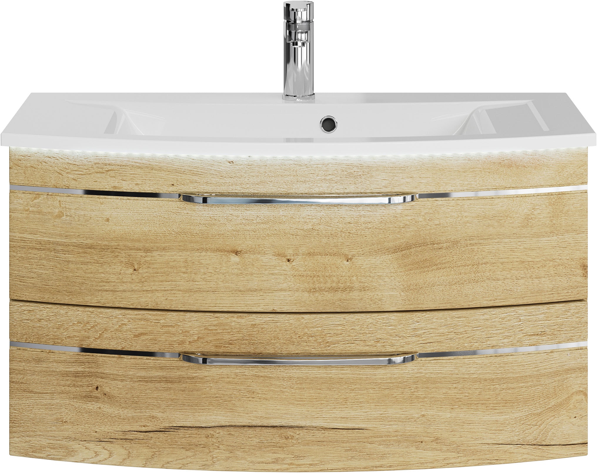 Saphir Waschtisch »Serie 7045 Mineralmarmor-Waschtisch und Unterschrank, 91 cm breit«, Waschplatz mit 2 Schubladen, Badmöbel Set mit Waschtisch