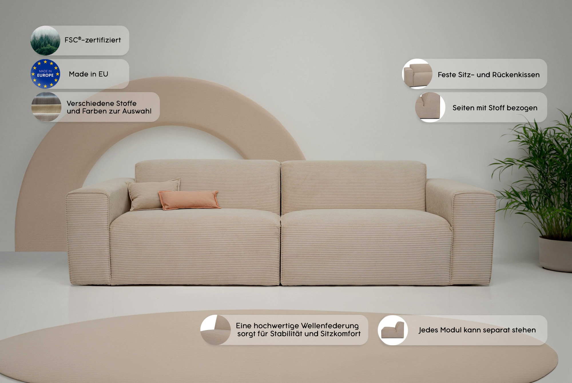 Thumbnail - OTTO home 3-Sitzer "Clayton" in einem trendigen Cord-Bezug, verschiedene Kombinationen verfügbar