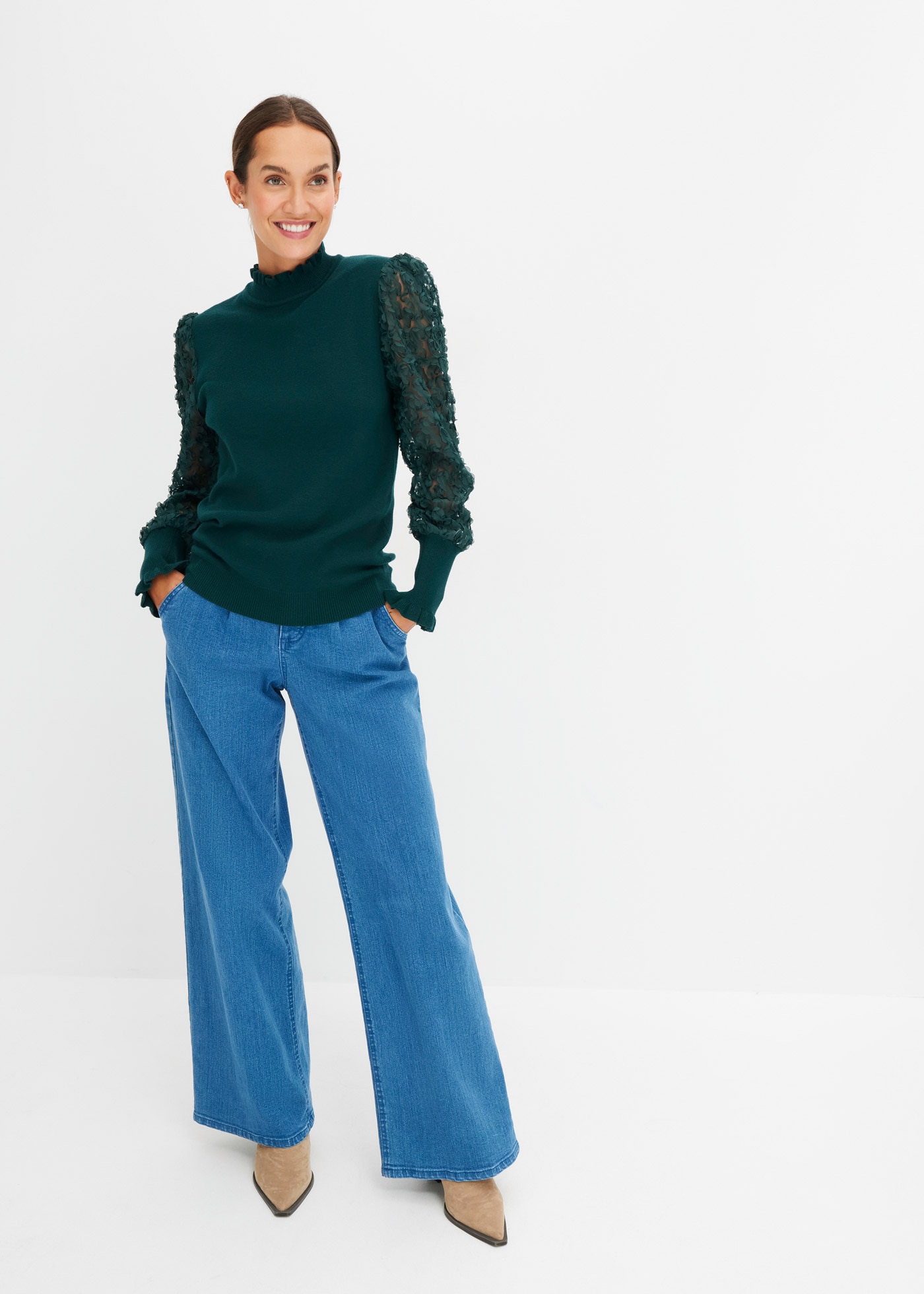 bonprix Rollkragenpullover »Rollkragenpullover aus fließendem Viskose-Mix« aus Viskose-Mix, mit Stehkragen, mit transparenten Ärmeln